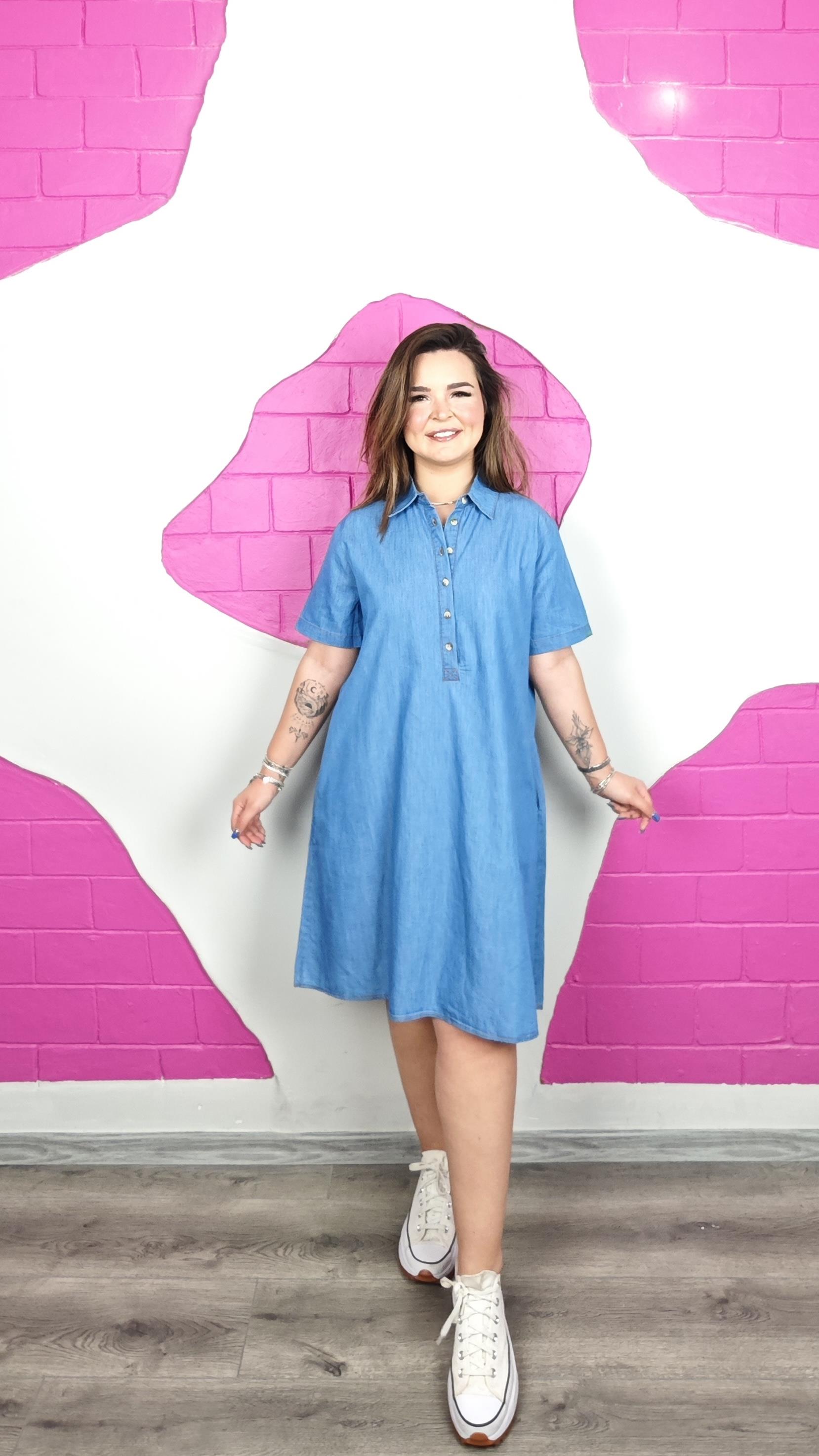 BÜYÜK BEDEN AÇIK MAVİ KOT ELBİSE