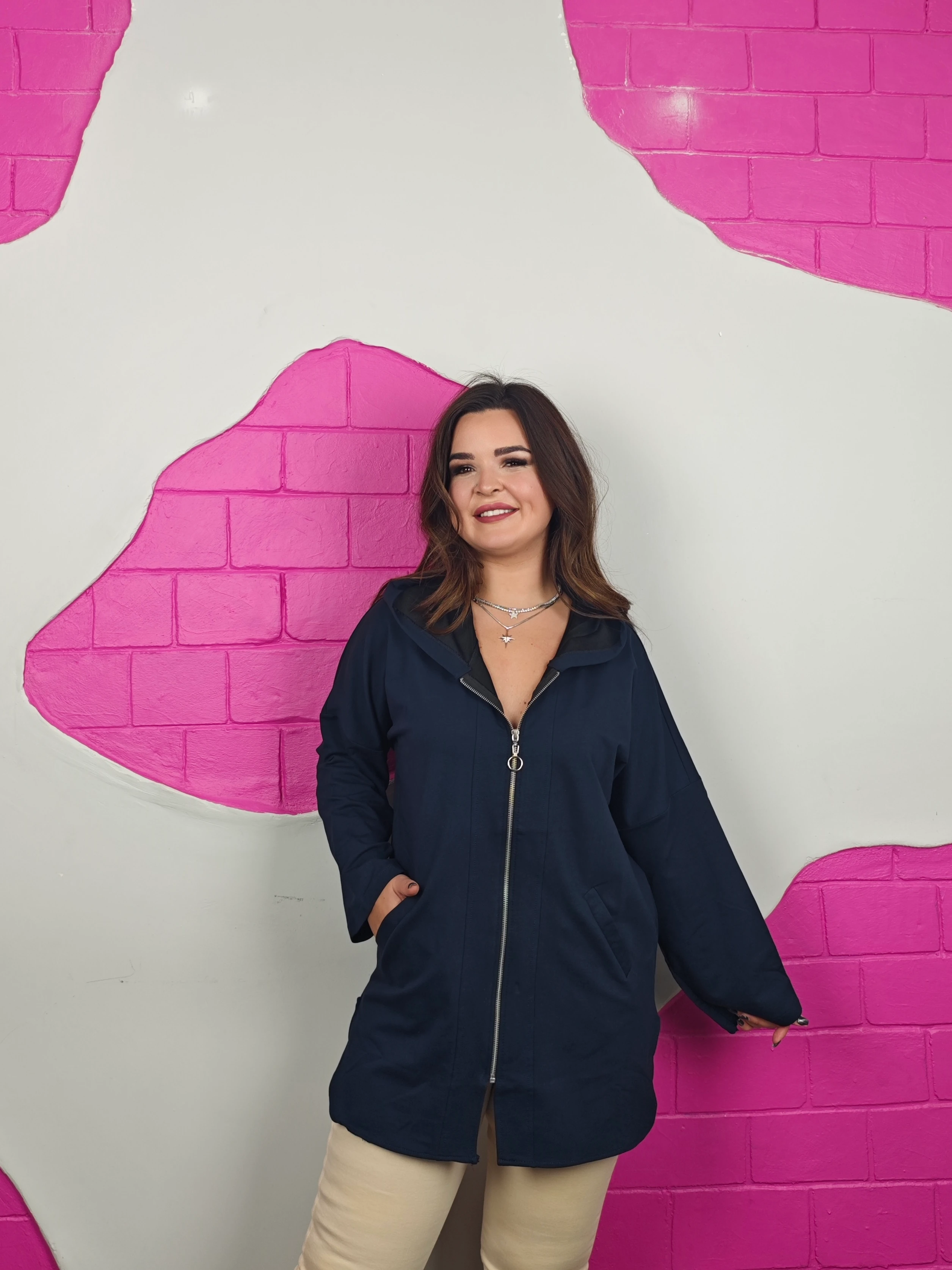 BÜYÜK BEDEN LACİVERT FERMUARLI SWEATSHIRT