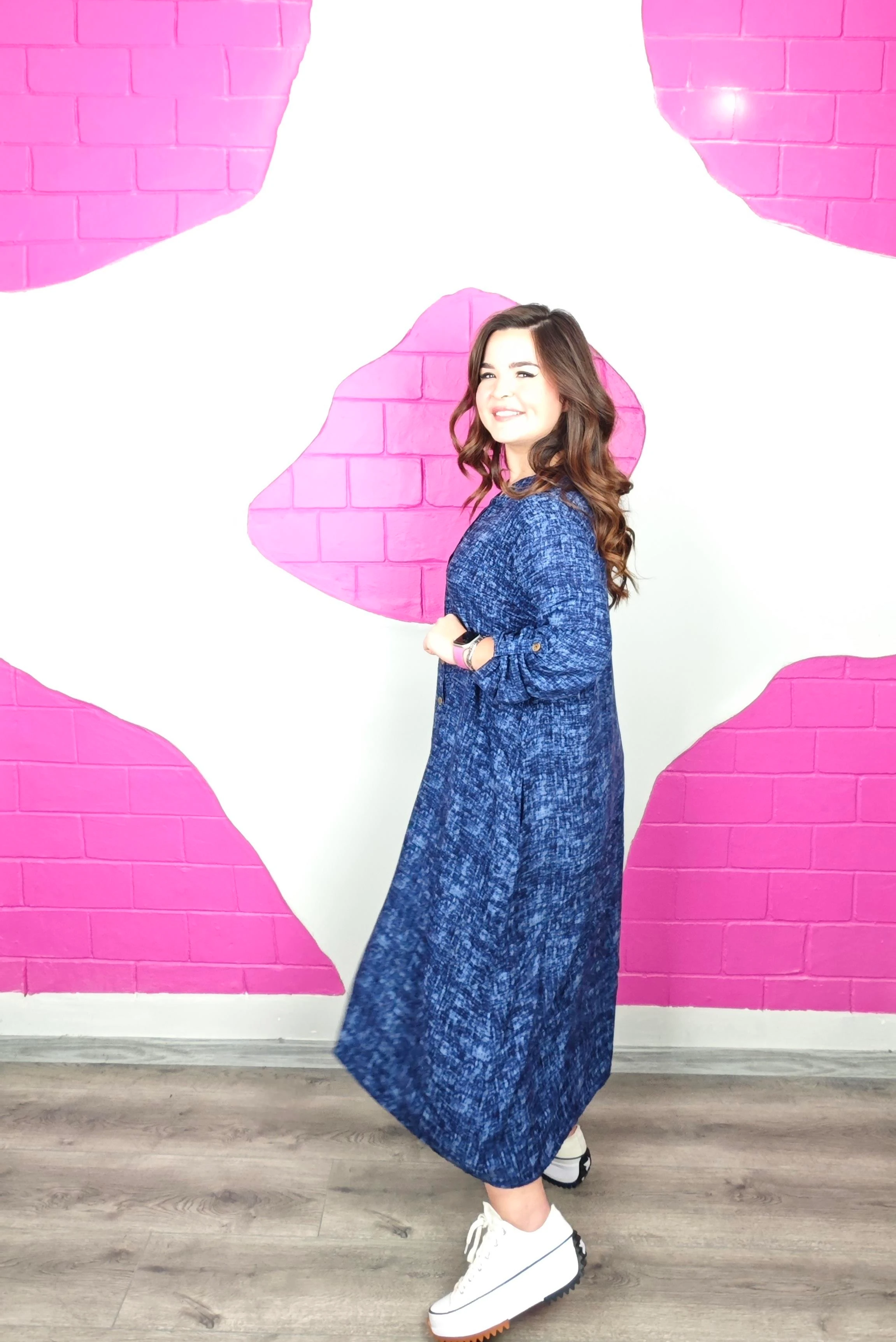 BÜYÜK BEDEN LACİVERT MAKSİ ELBİSE