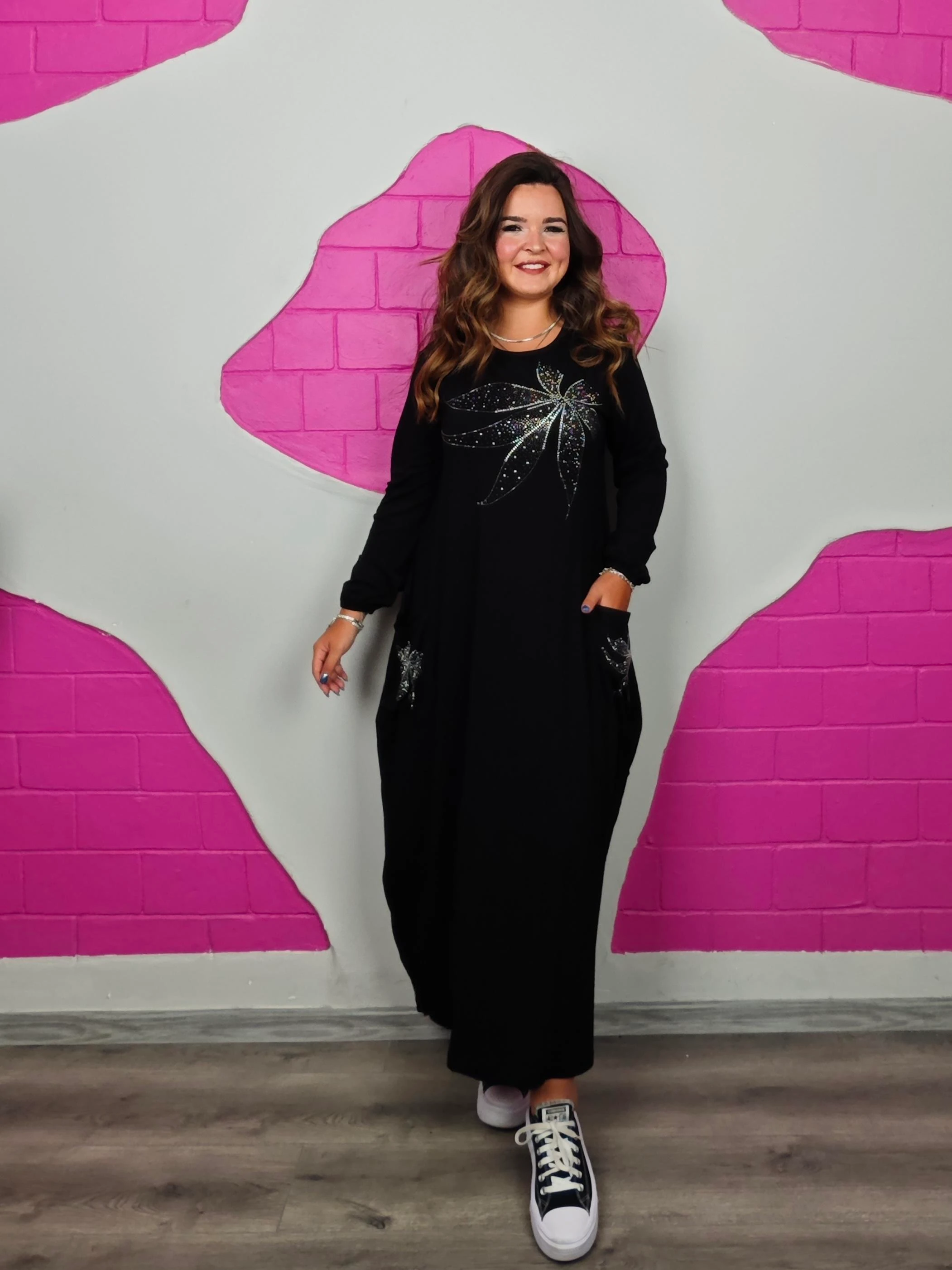 BÜYÜK BEDEN LİLYUM TAŞLI TORBA ELBİSE