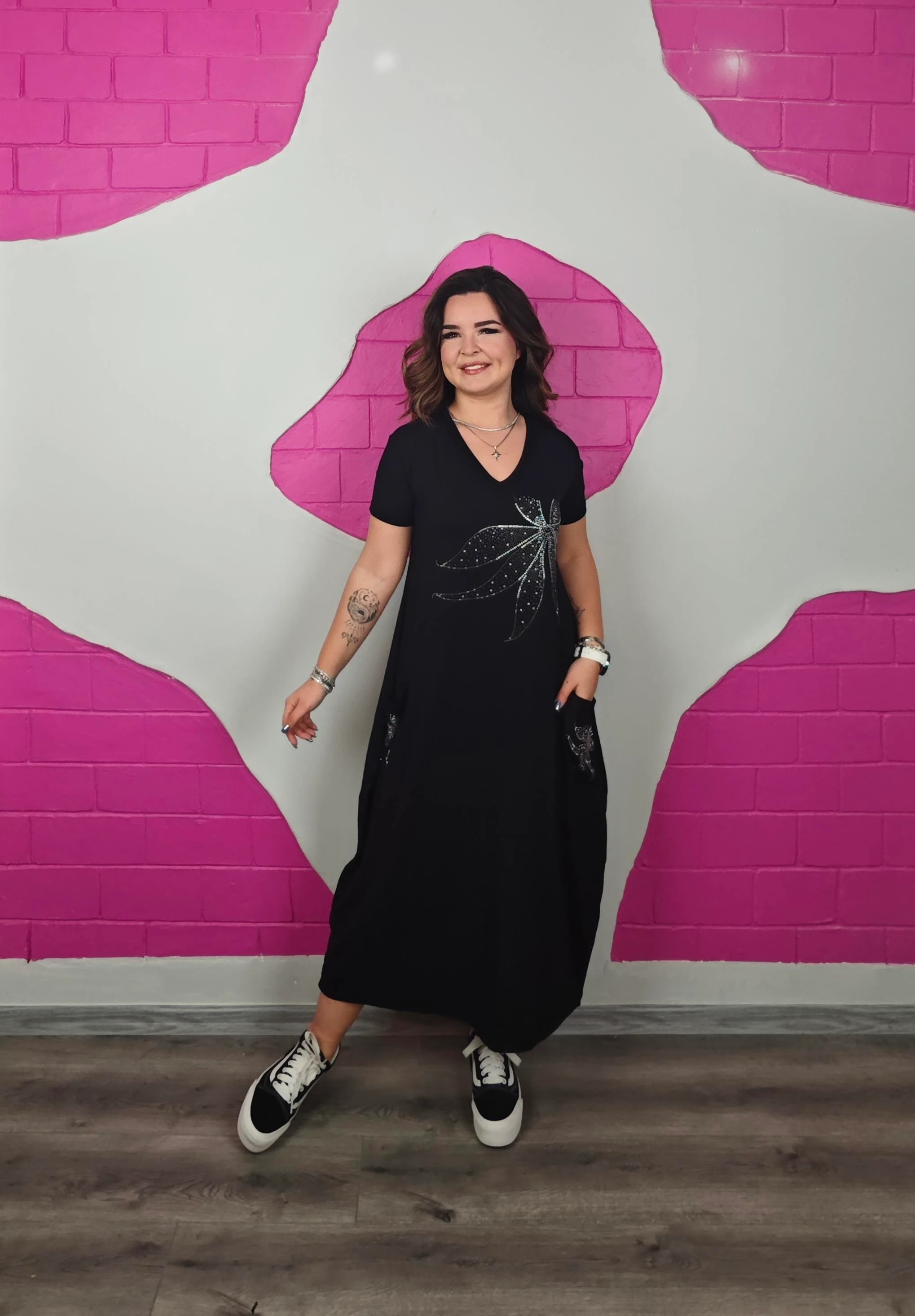 BÜYÜK BEDEN TORBA LİLYUM TAŞLI ELBİSE