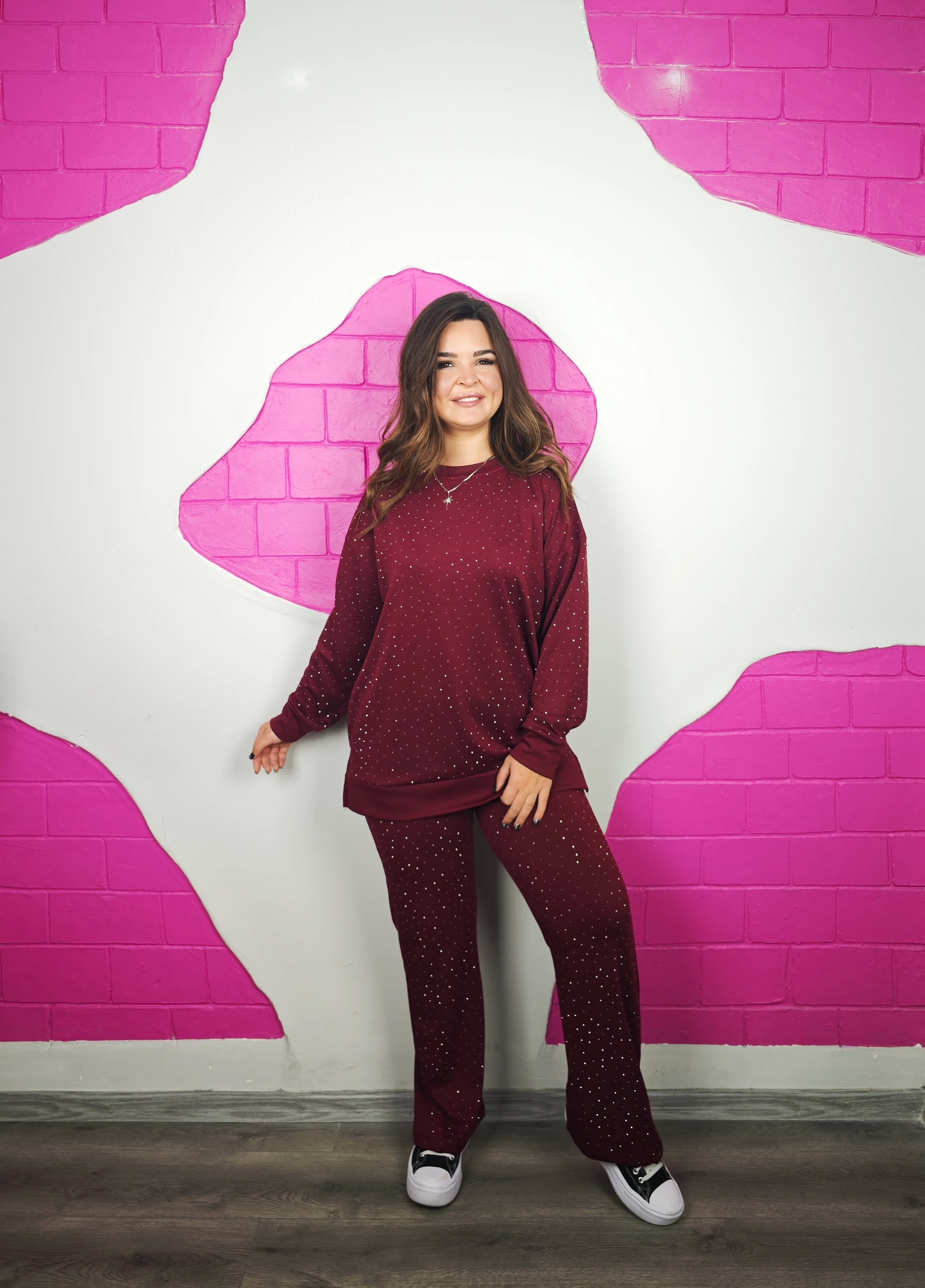 BÜYÜK BEDEN BİSİKLET YAKA TAŞLI TAKIM