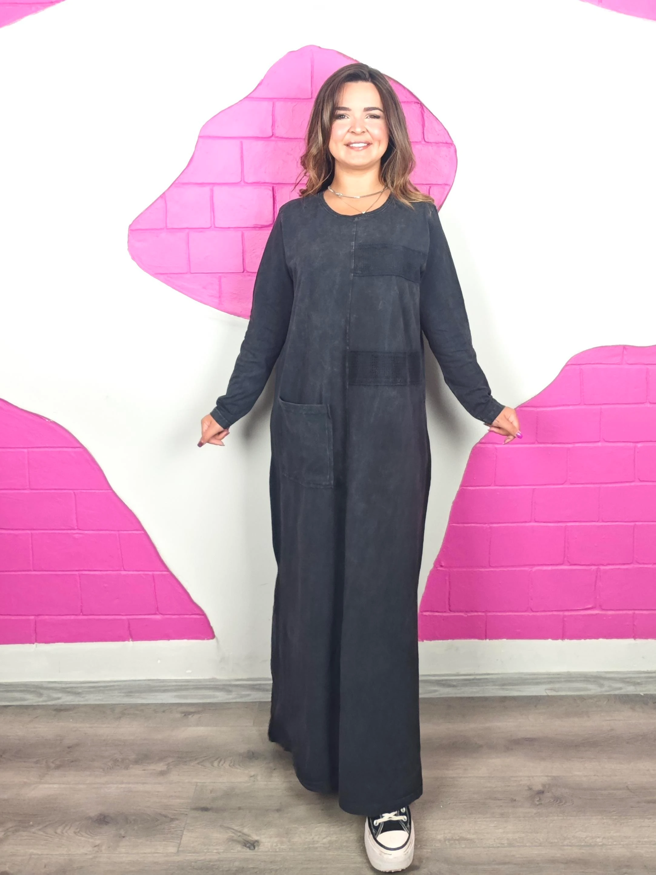 BÜYÜK BEDEN YIKAMALI FİLE ANTRASİT ELBİSE