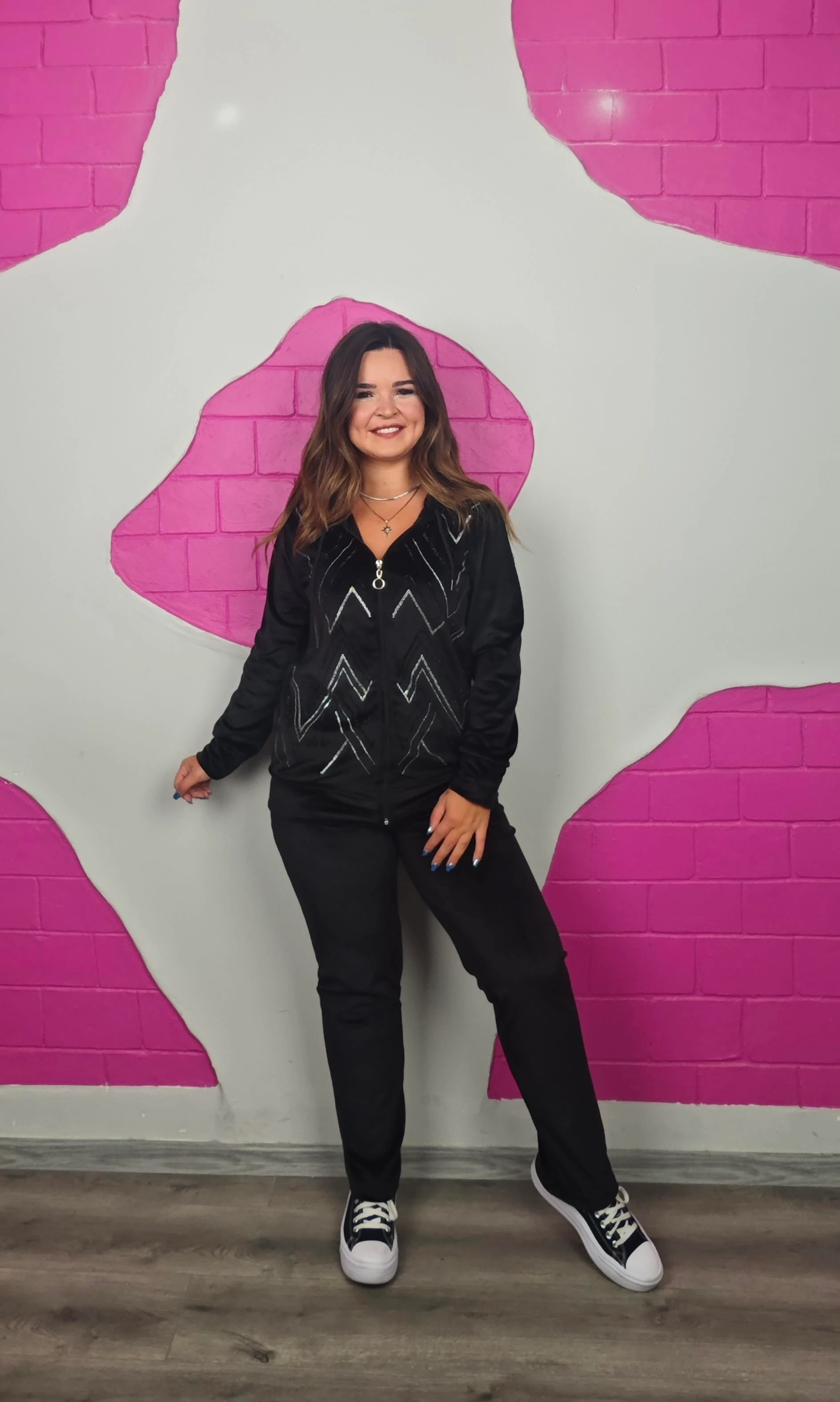 BÜYÜK BEDEN TAŞLI FERMUARLI KADİFE TAKIM