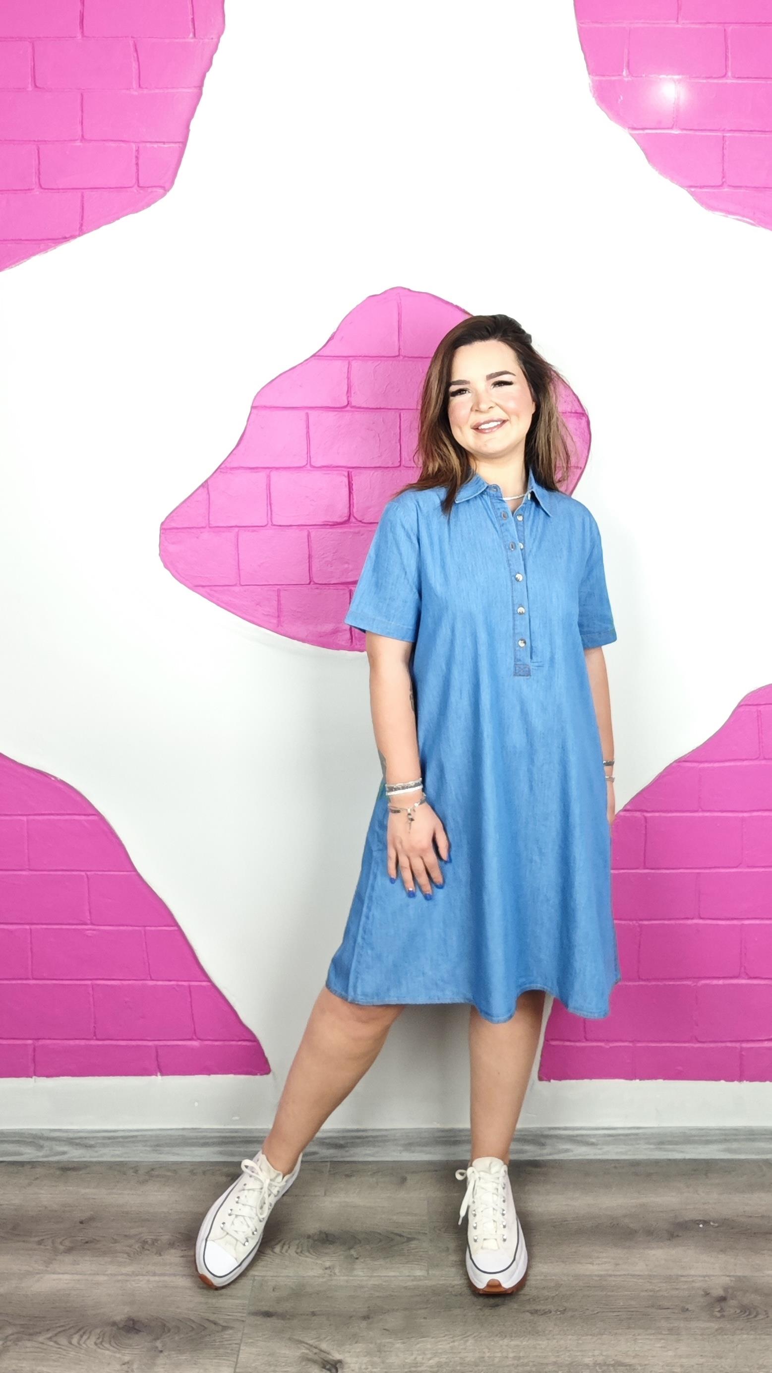 BÜYÜK BEDEN AÇIK MAVİ KOT ELBİSE