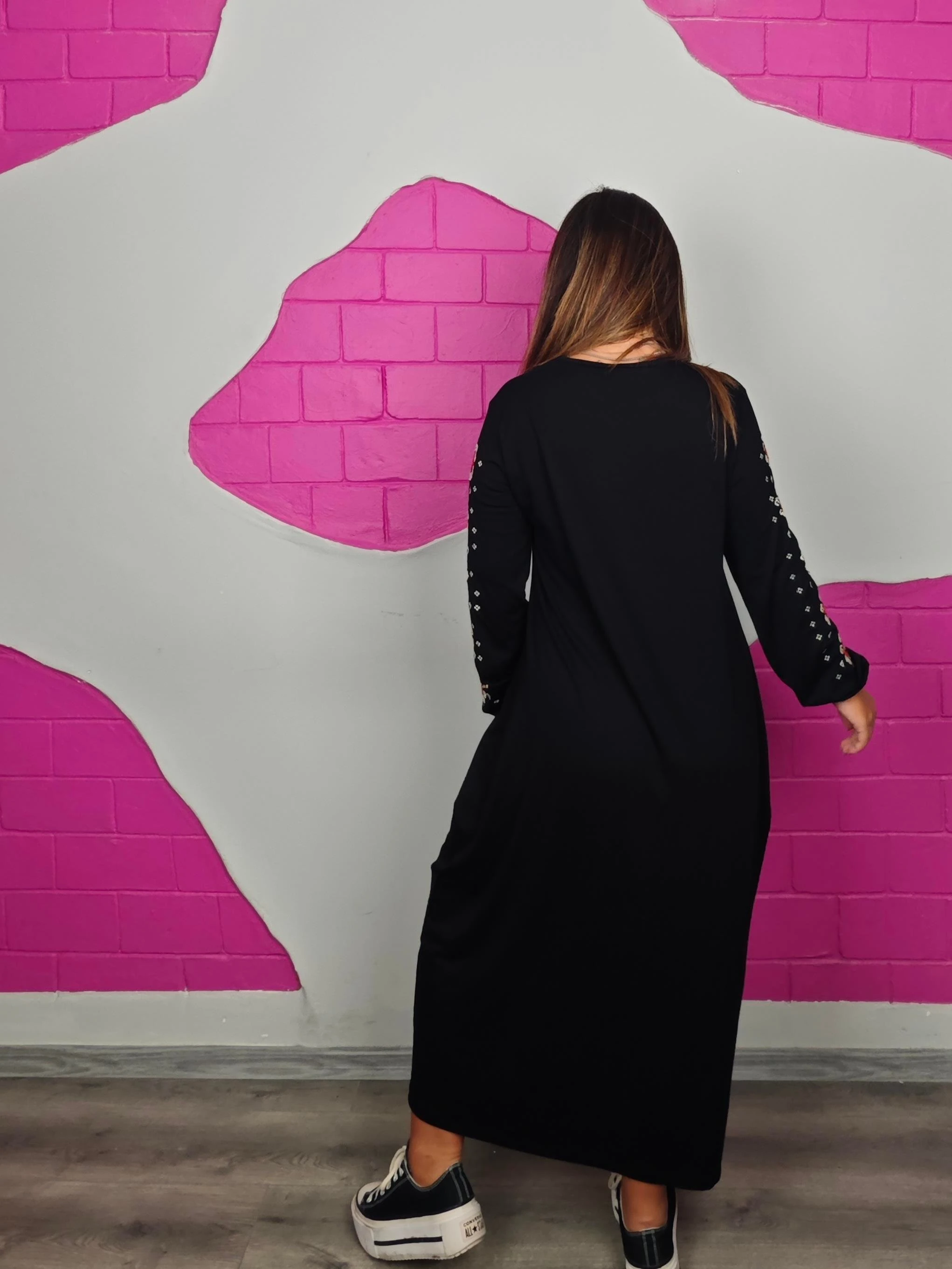 BÜYÜK BEDEN KIRMIZI NAKIŞLI ELBİSE