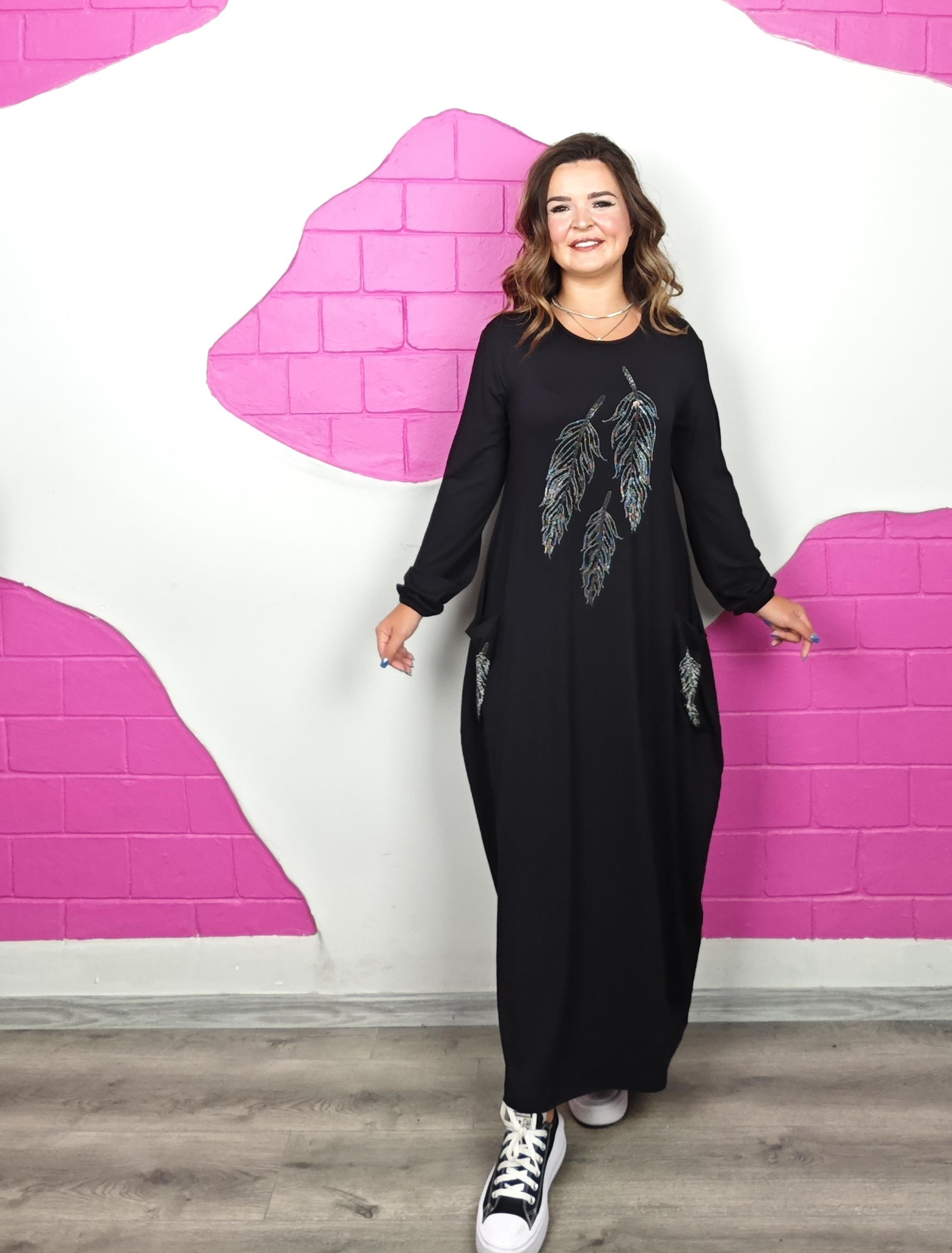 BÜYÜK BEDEN TÜY TAŞLI TORBA ELBİSE