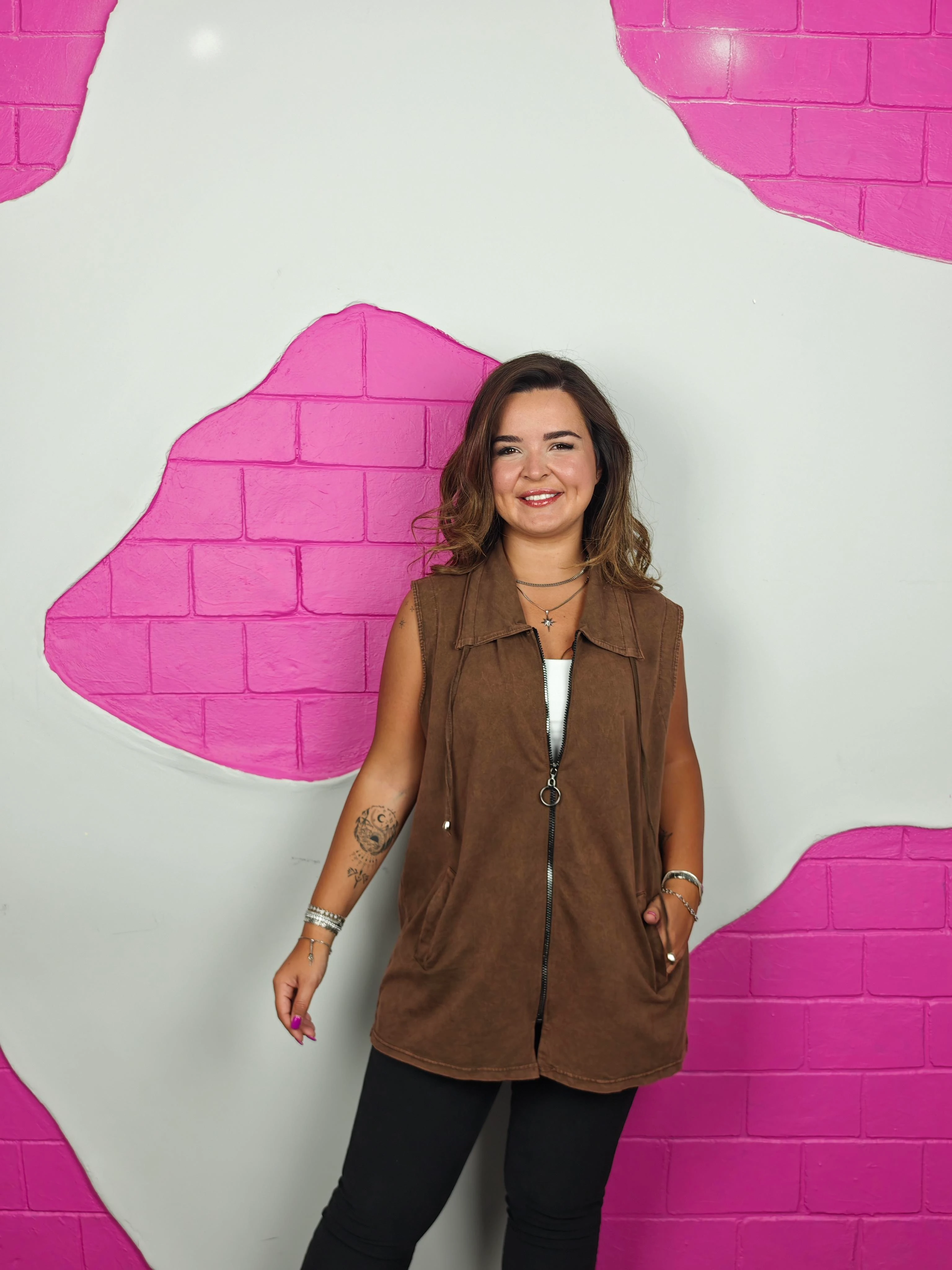 BÜYÜK BEDEN KAHVE YIKAMALI YELEK