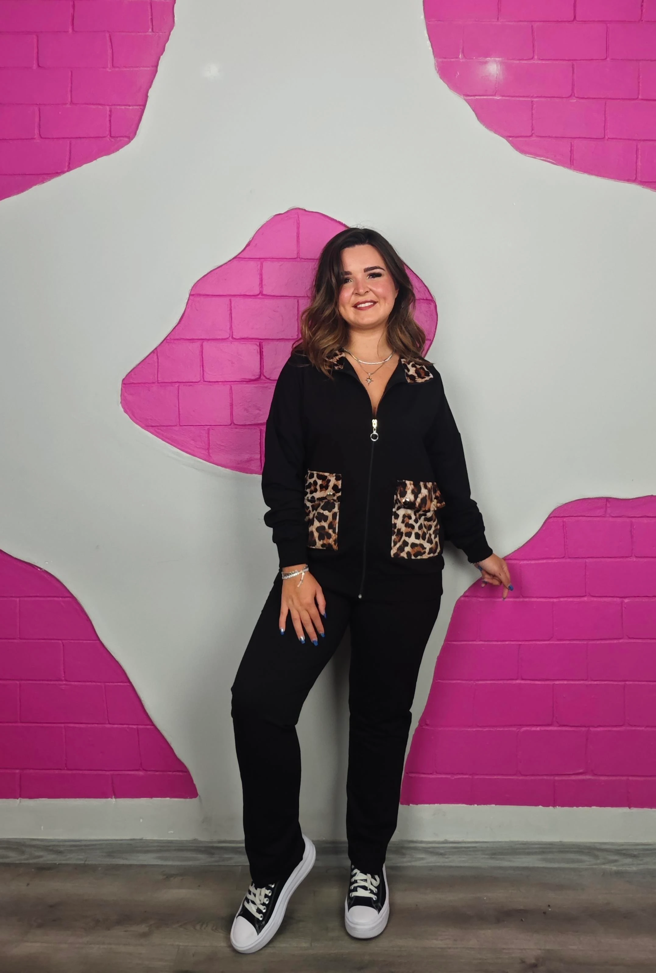 BÜYÜK BEDEN LEOPAR CEP DETAYLI TAKIM