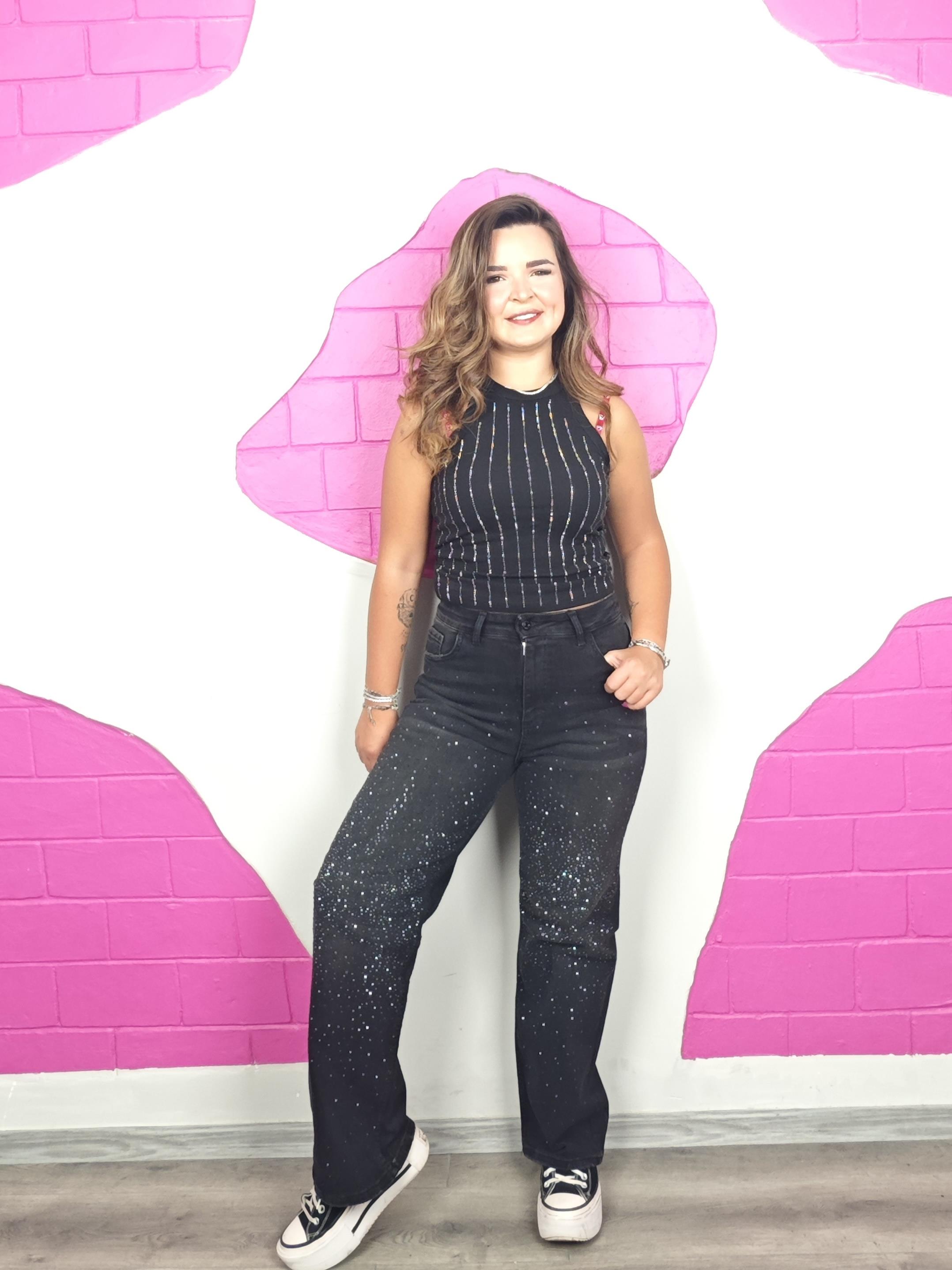 BÜYÜK BEDEN FÜME TAŞLI KOT PANTOLON