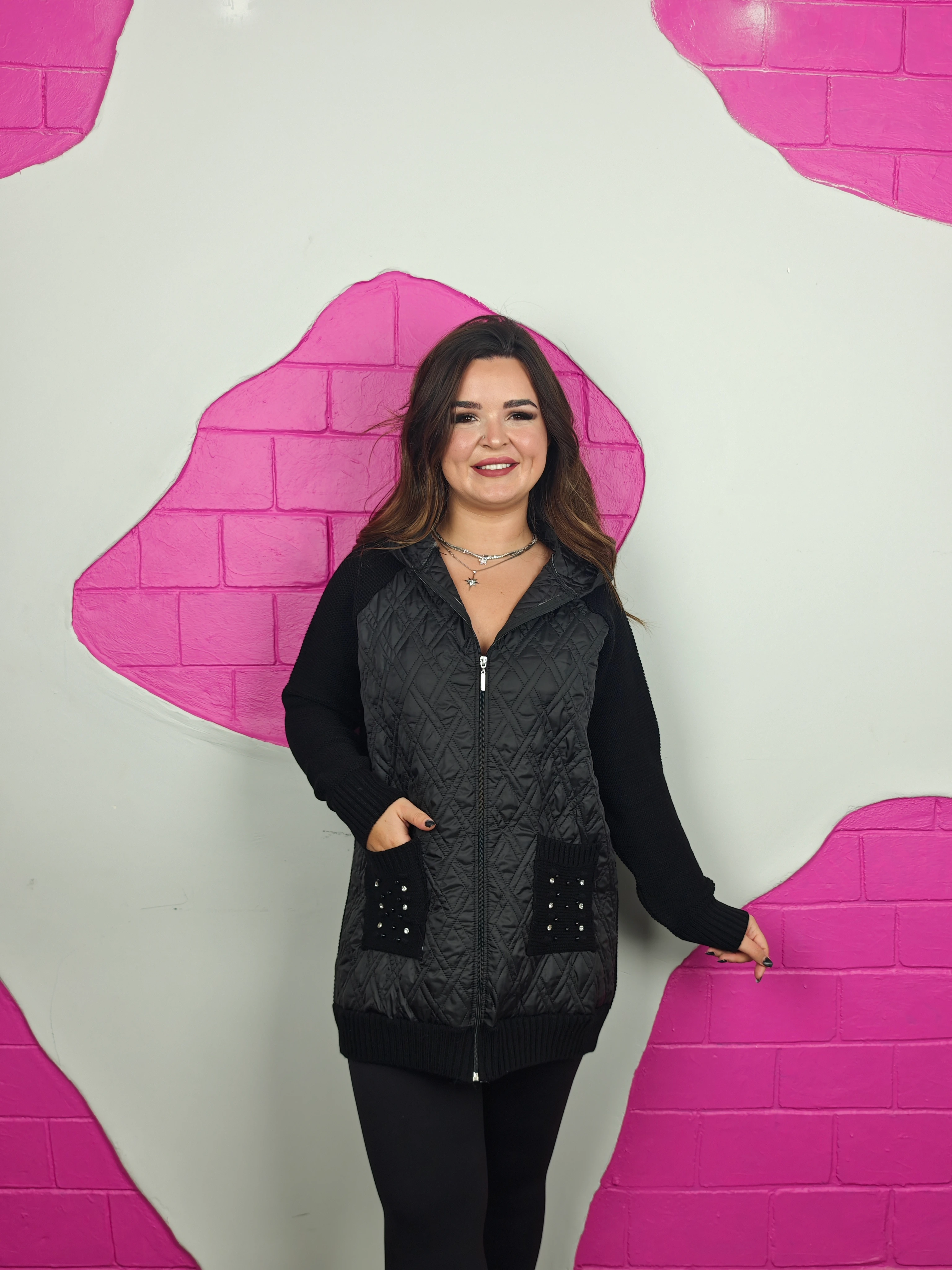 TRİKO DETAYLI TASARIM MONT - SİYAH