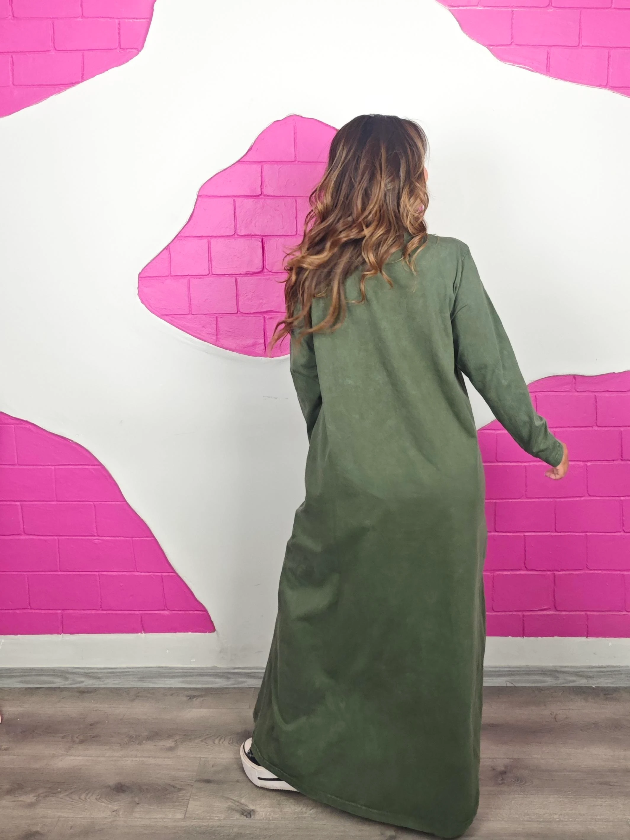 BÜYÜK BEDEN YIKAMALI FİLE HAKİ ELBİSE