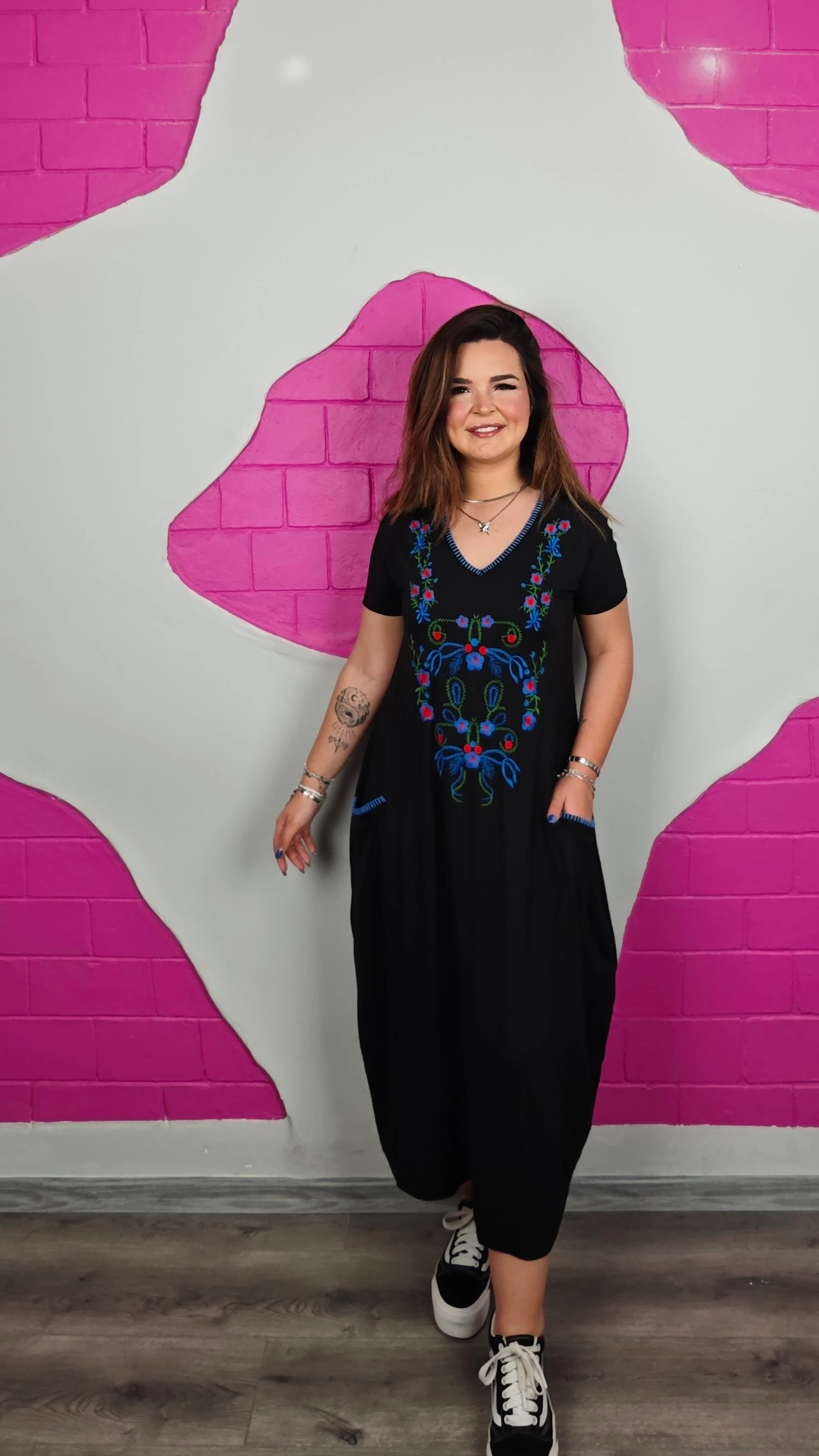 BÜYÜK BEDEN TORBA MAVİ NAKIŞLI ELBİSE