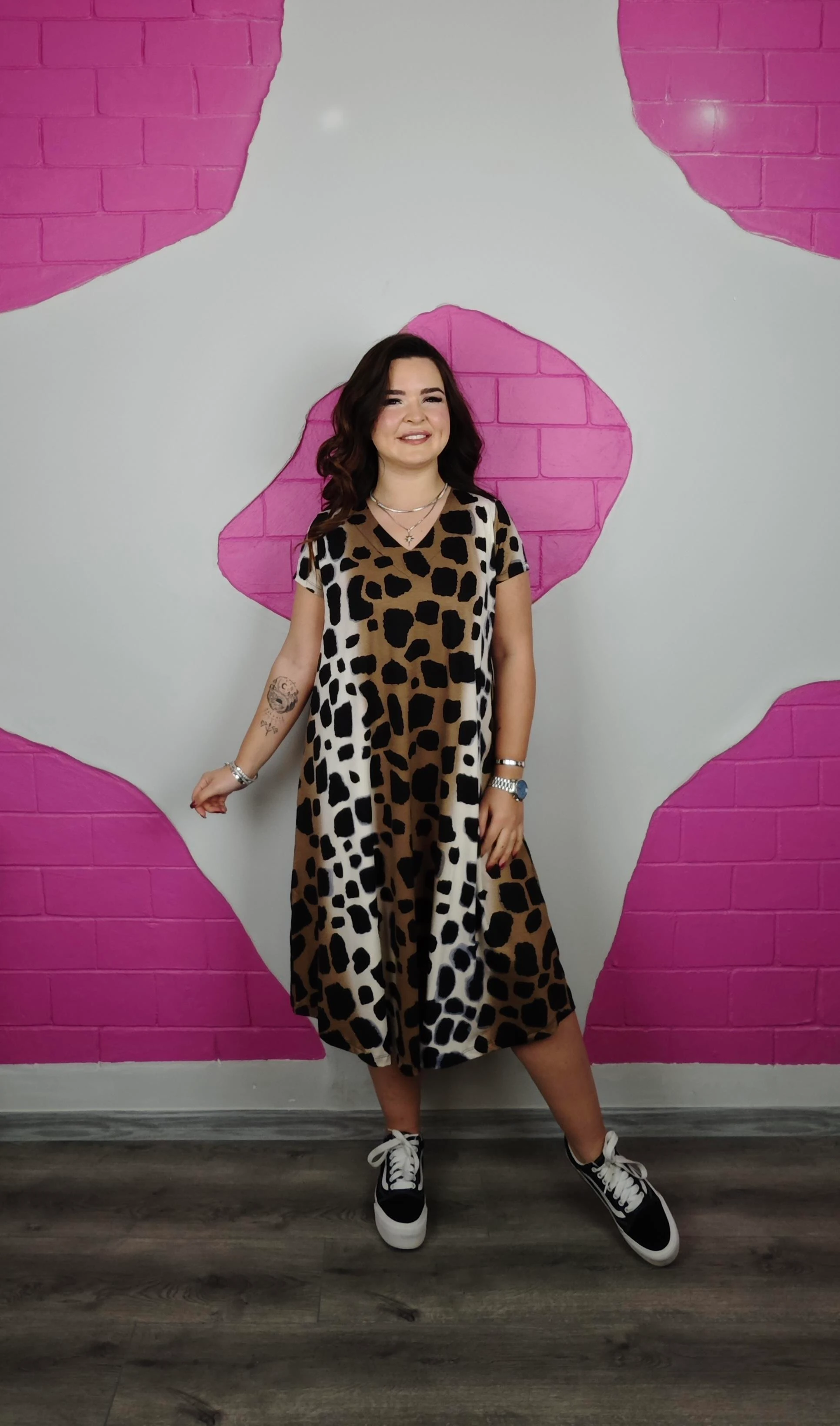 VİSKON PENYE GEÇİŞLİ LEOPAR DESENLİ ELBİSE