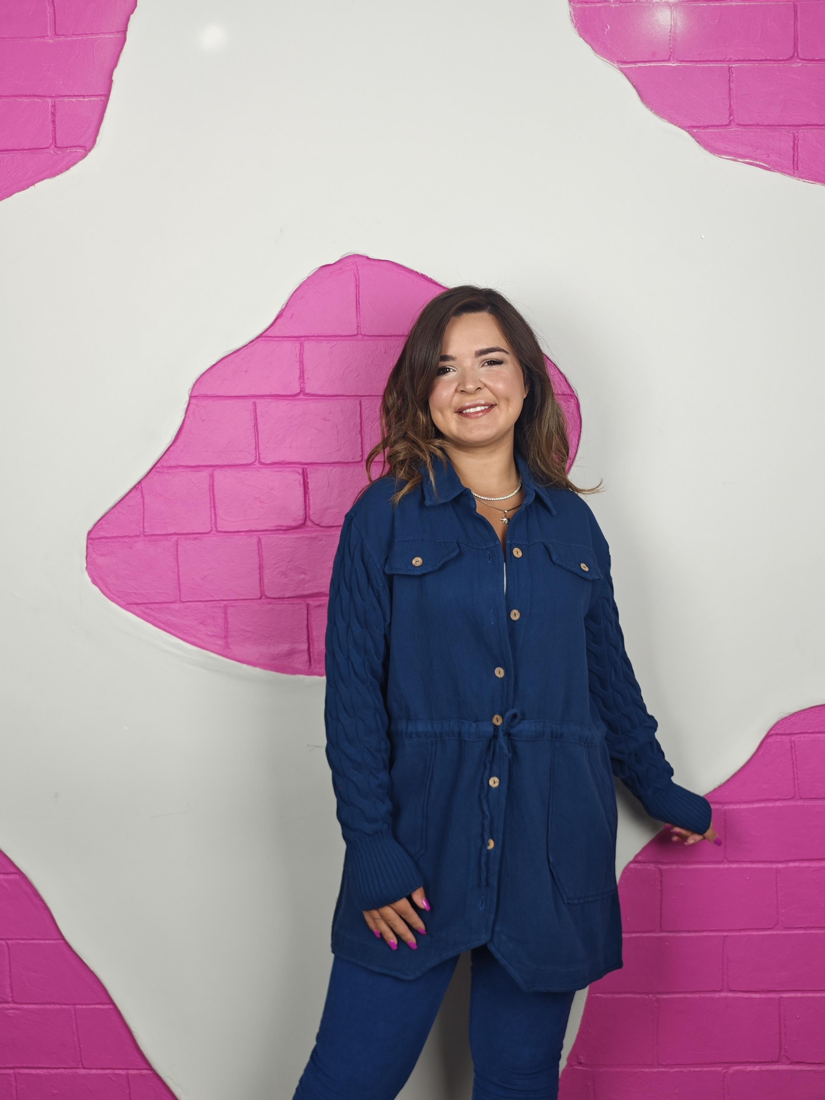 BÜYÜK BEDEN MAVİ GABARDİN CEKET