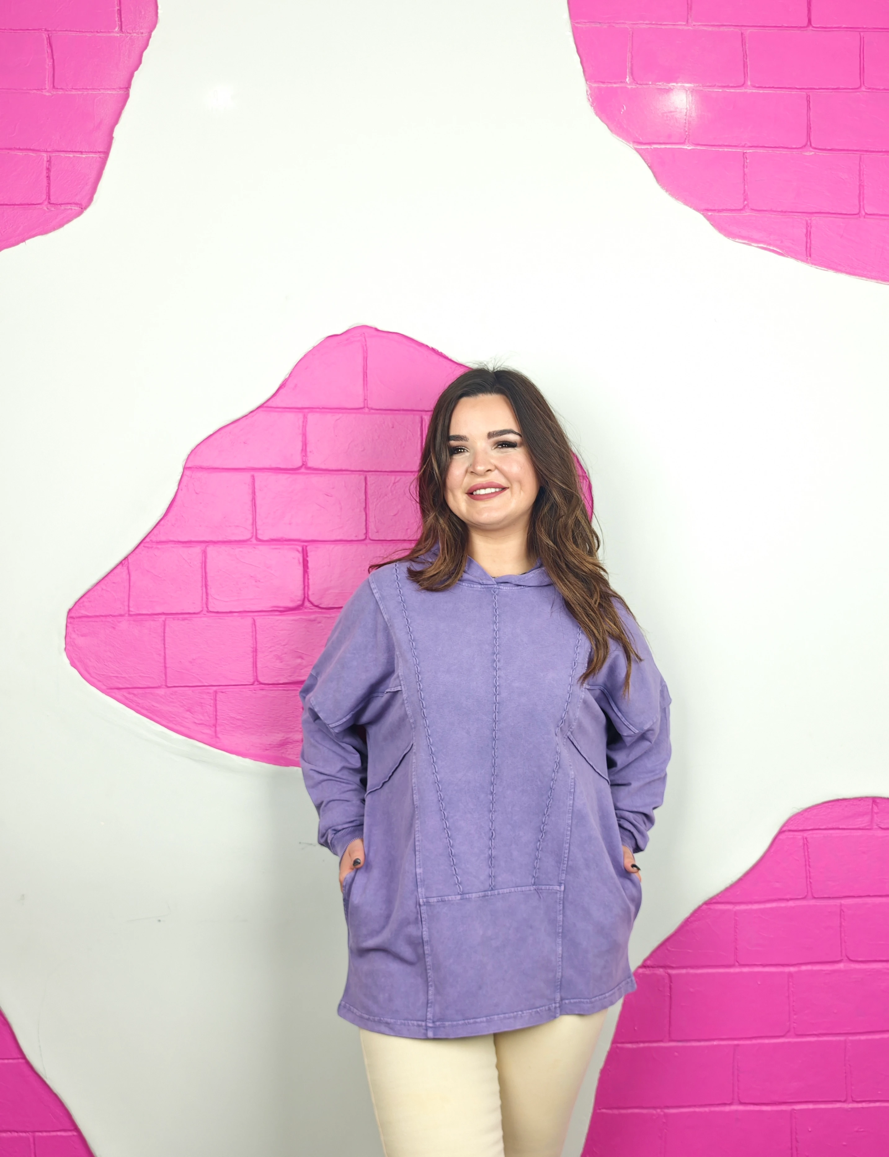 BÜYÜK BEDEN YIKAMALI TASARIM SWEATSHIRT - MOR