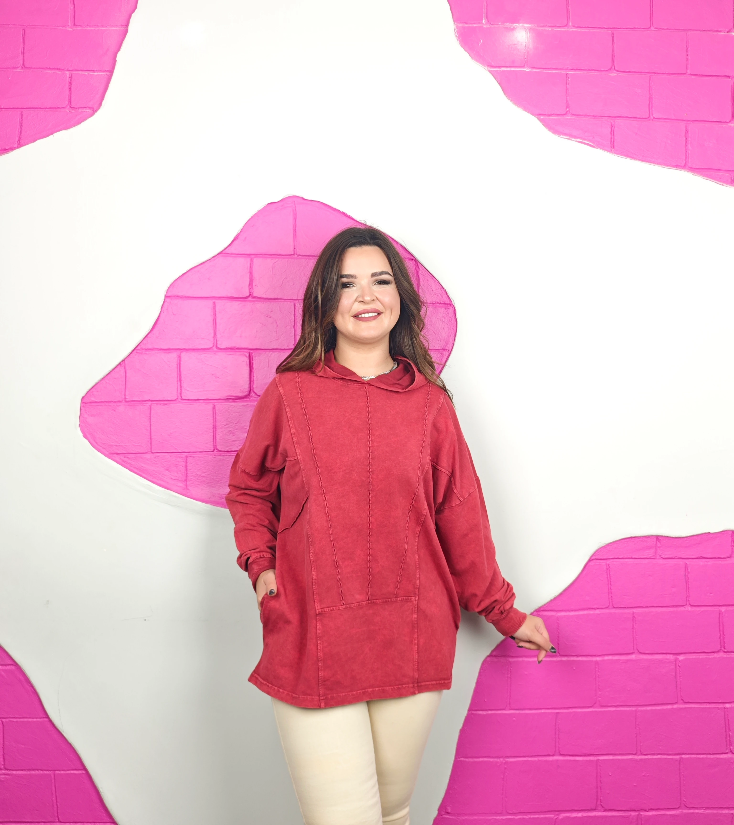 BATTAL BEDEN YIKAMALI TASARIM SWEATSHIRT - BORDO