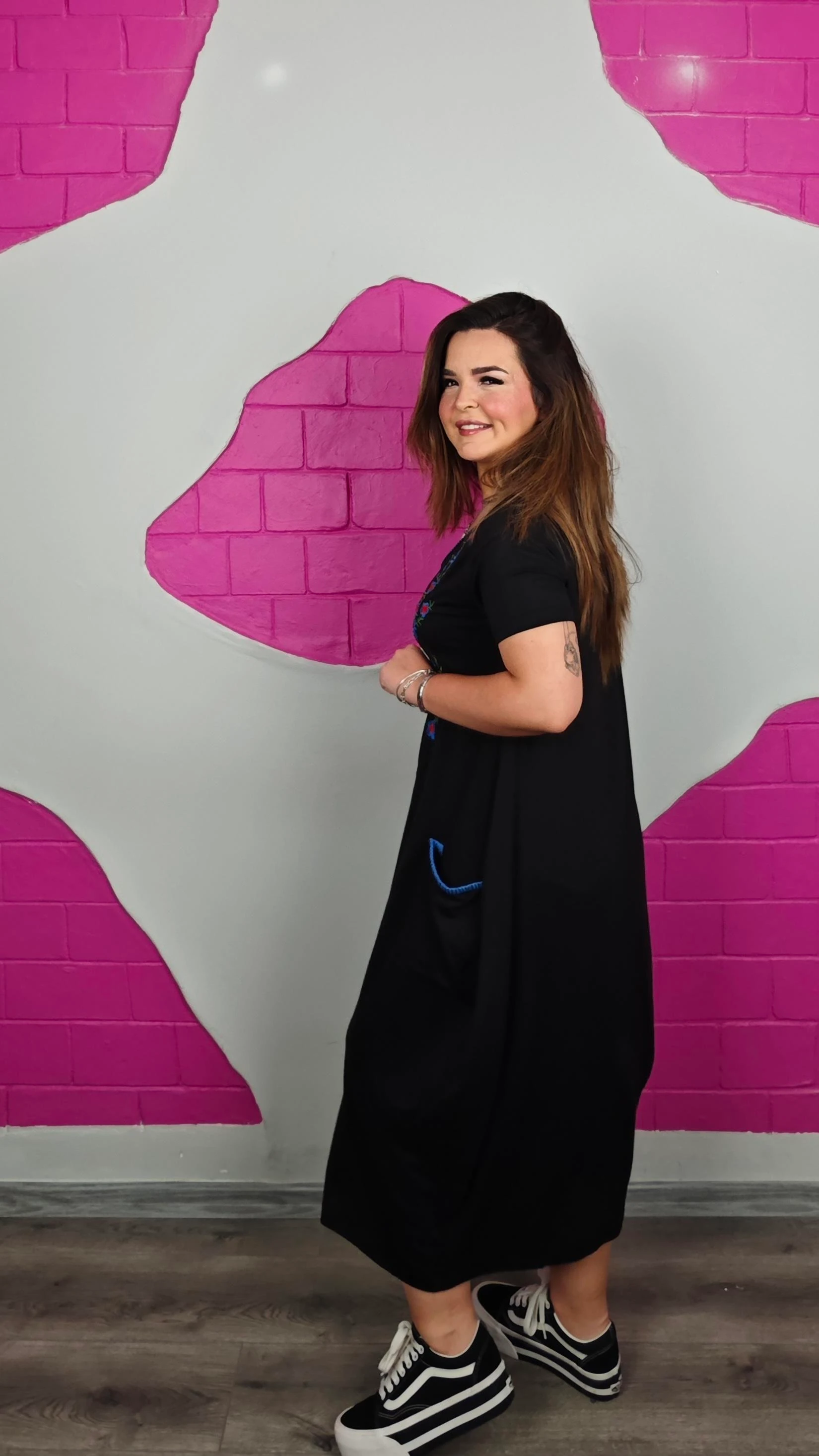 BÜYÜK BEDEN TORBA MAVİ NAKIŞLI ELBİSE