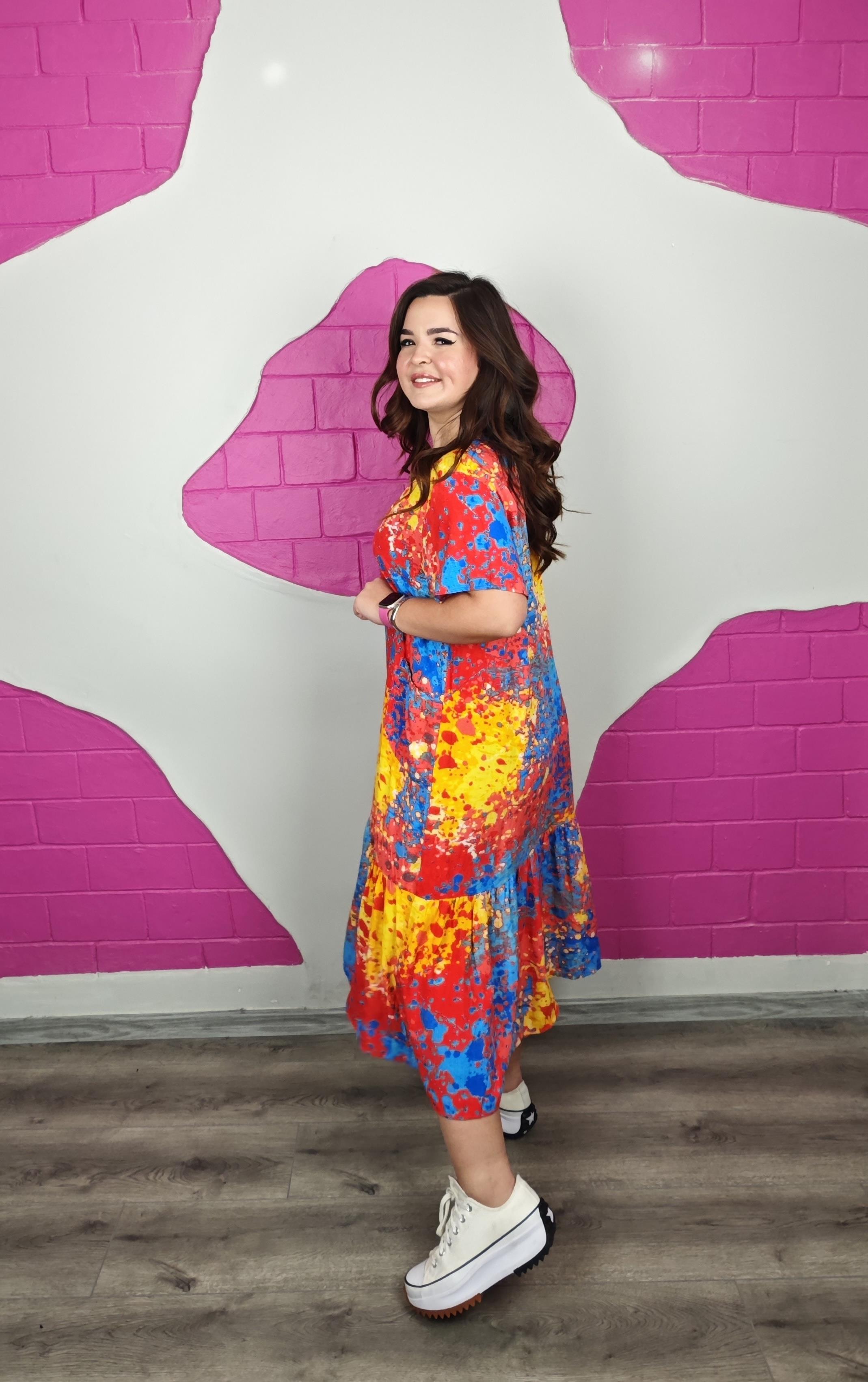 BÜYÜK BEDEN FIRFIRLI BATİK ELBİSE KIRMIZI