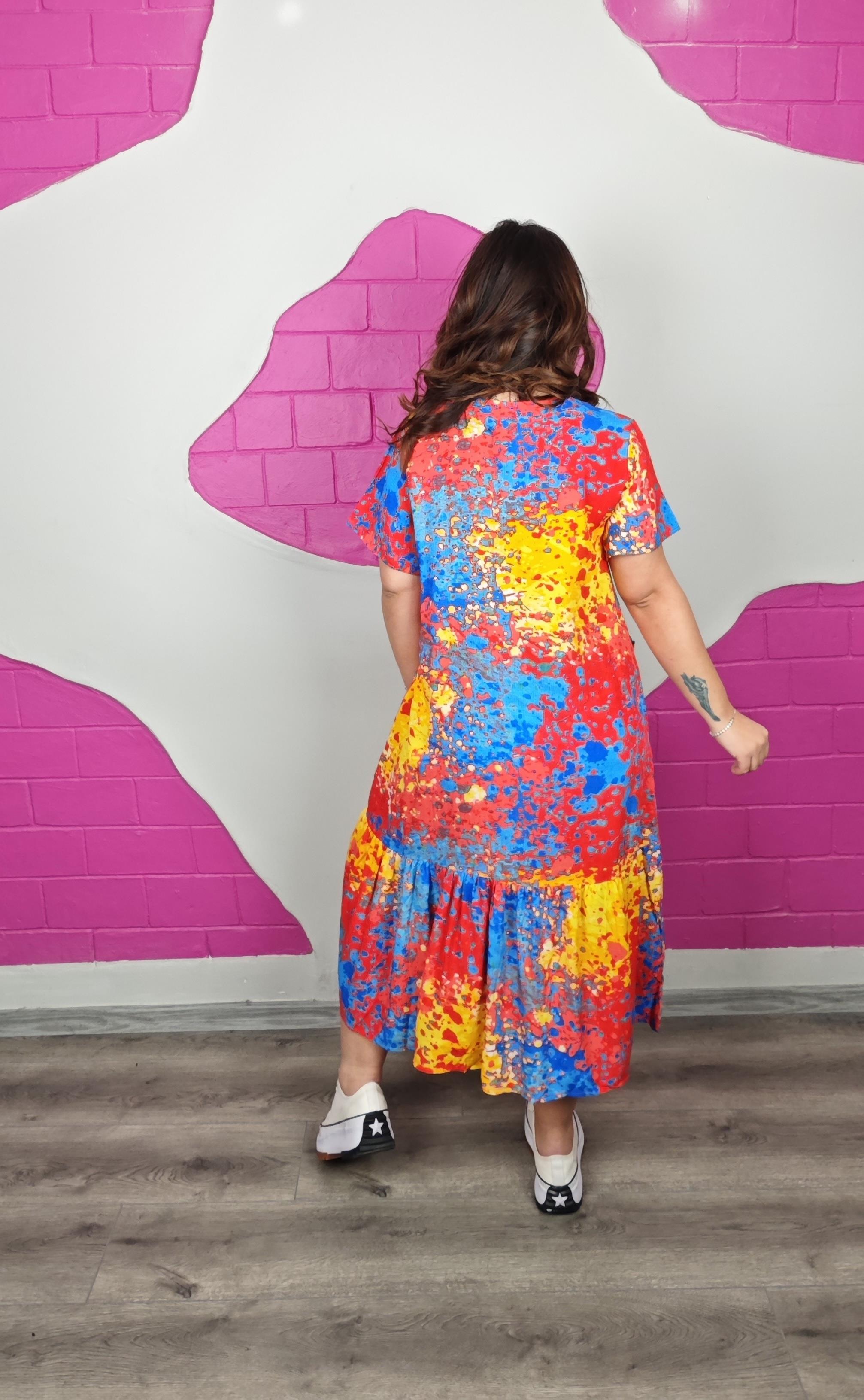 BÜYÜK BEDEN FIRFIRLI BATİK ELBİSE KIRMIZI