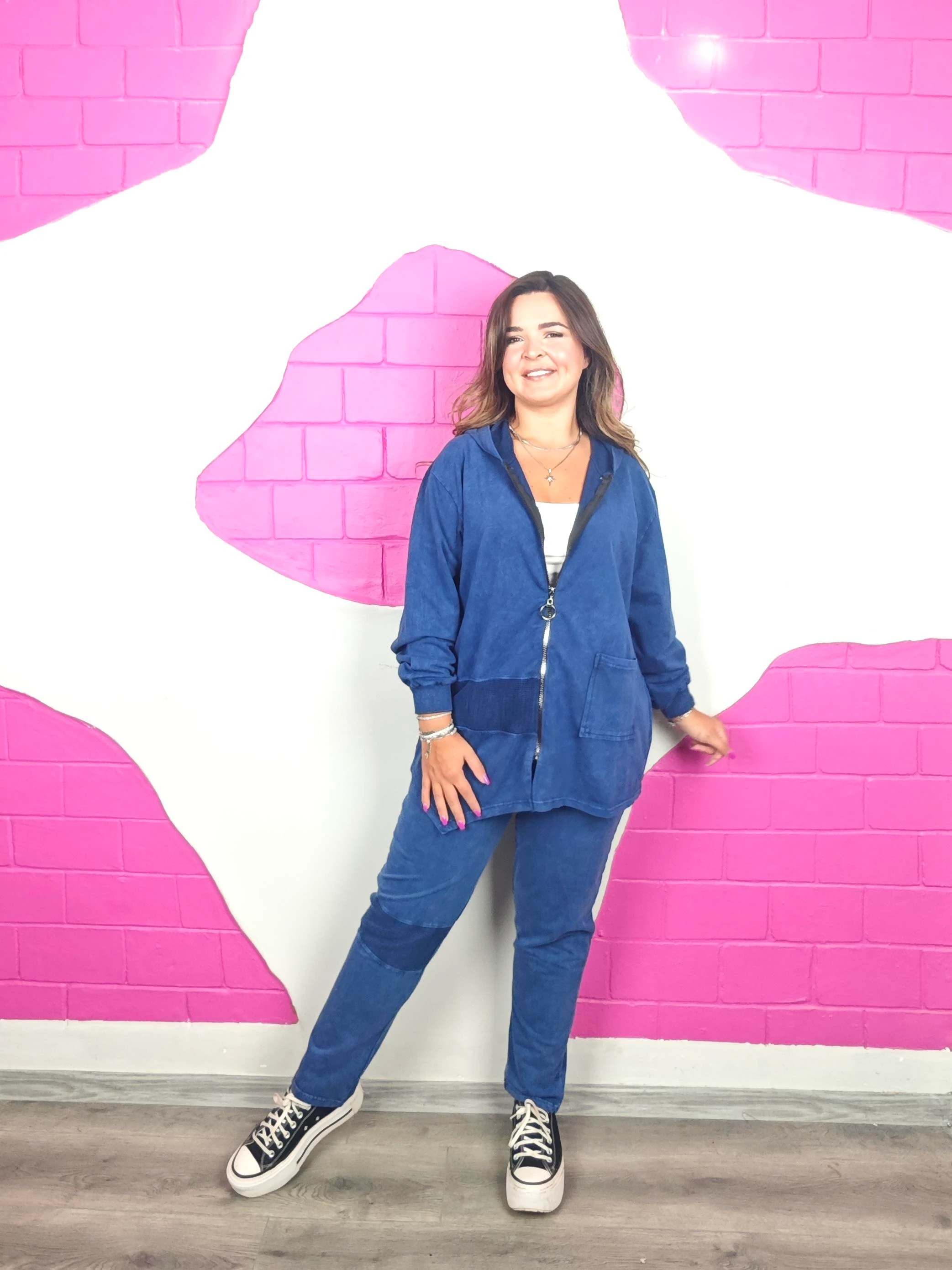 BÜYÜK BEDEN LACİVERT FİLELİ YIKAMALI TAKIM