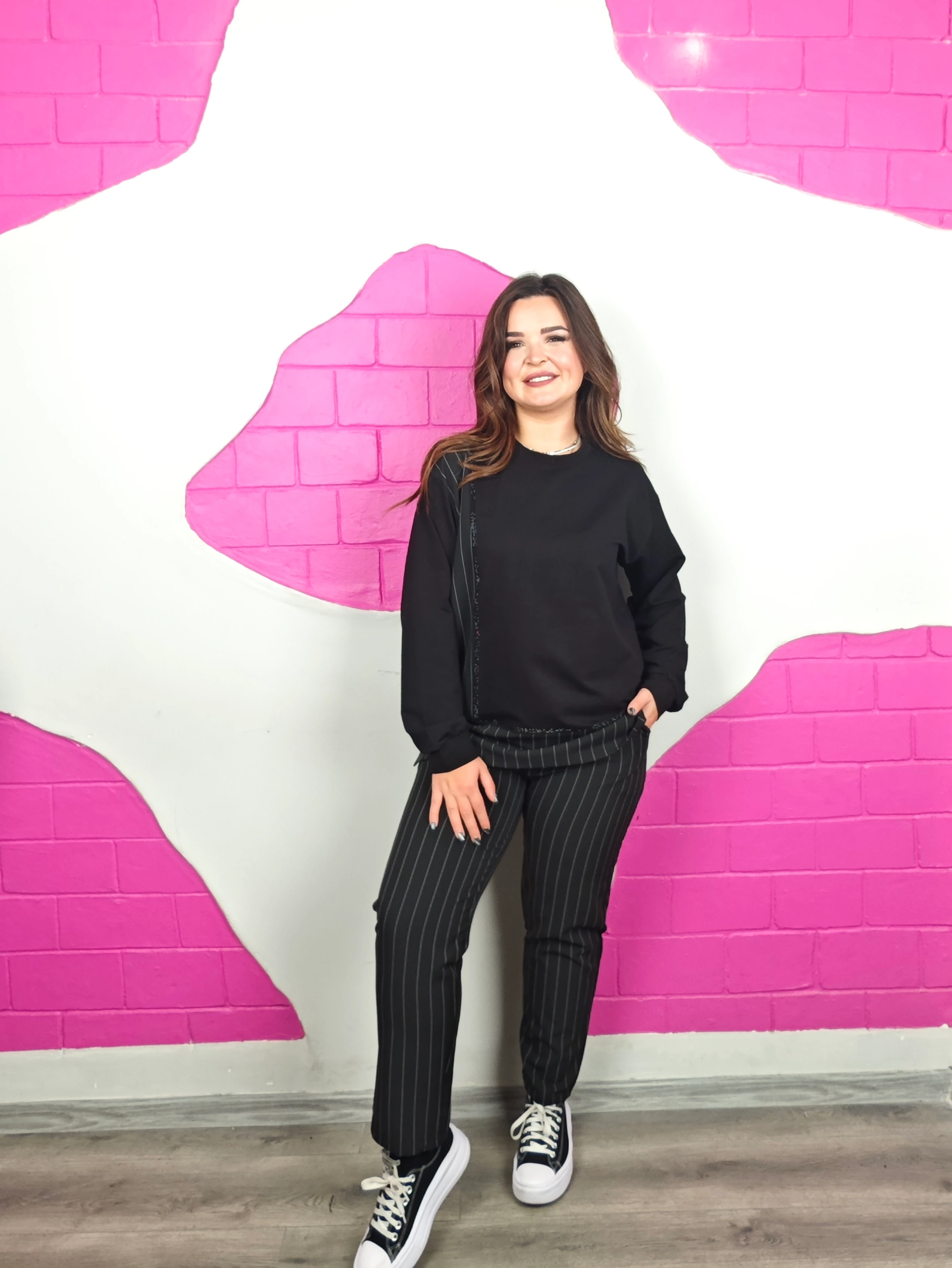 BÜYÜK VE BATTAL BEDEN ÇİZGİ DETAYLI TAKIM