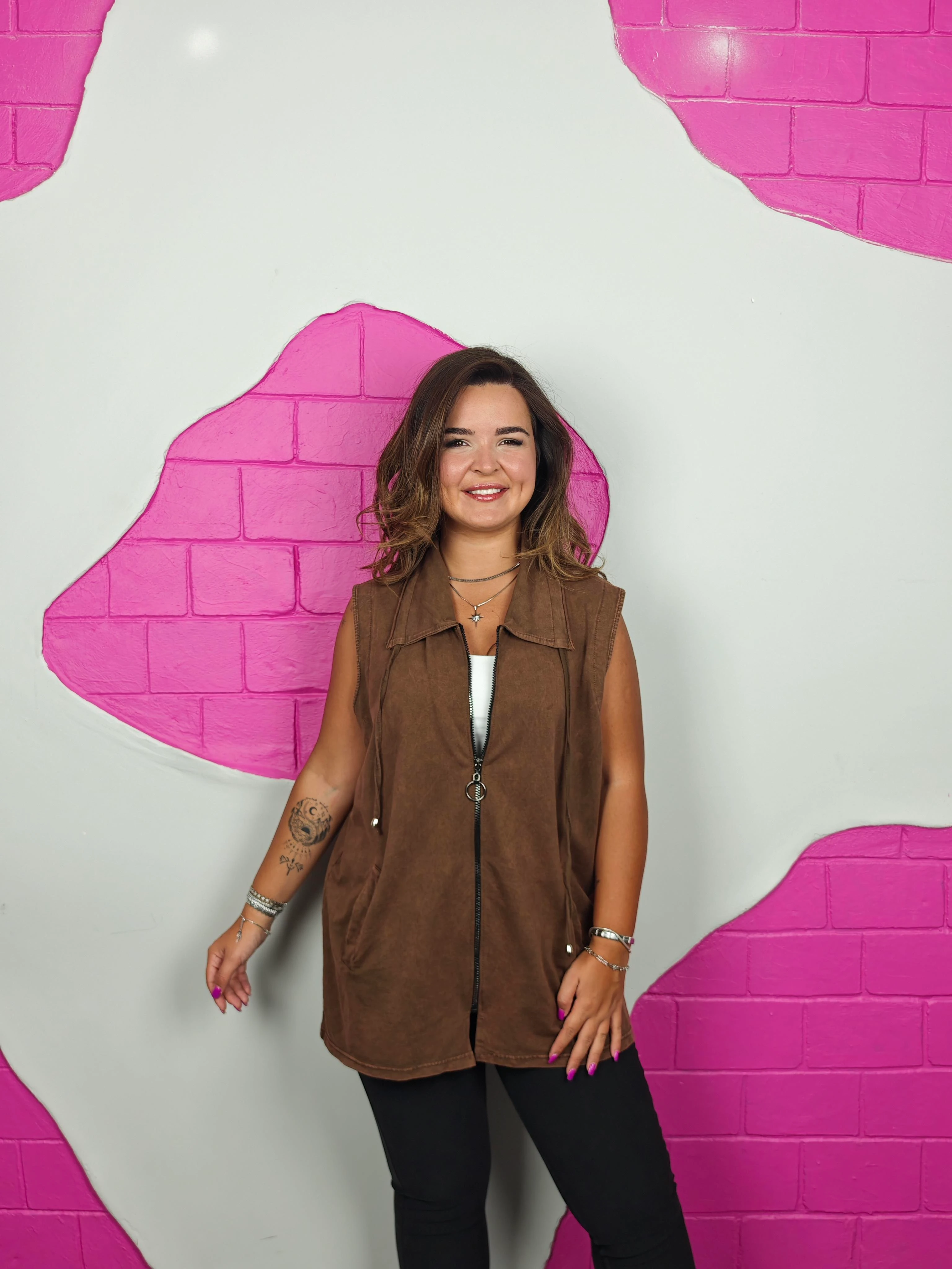 BÜYÜK BEDEN KAHVE YIKAMALI YELEK