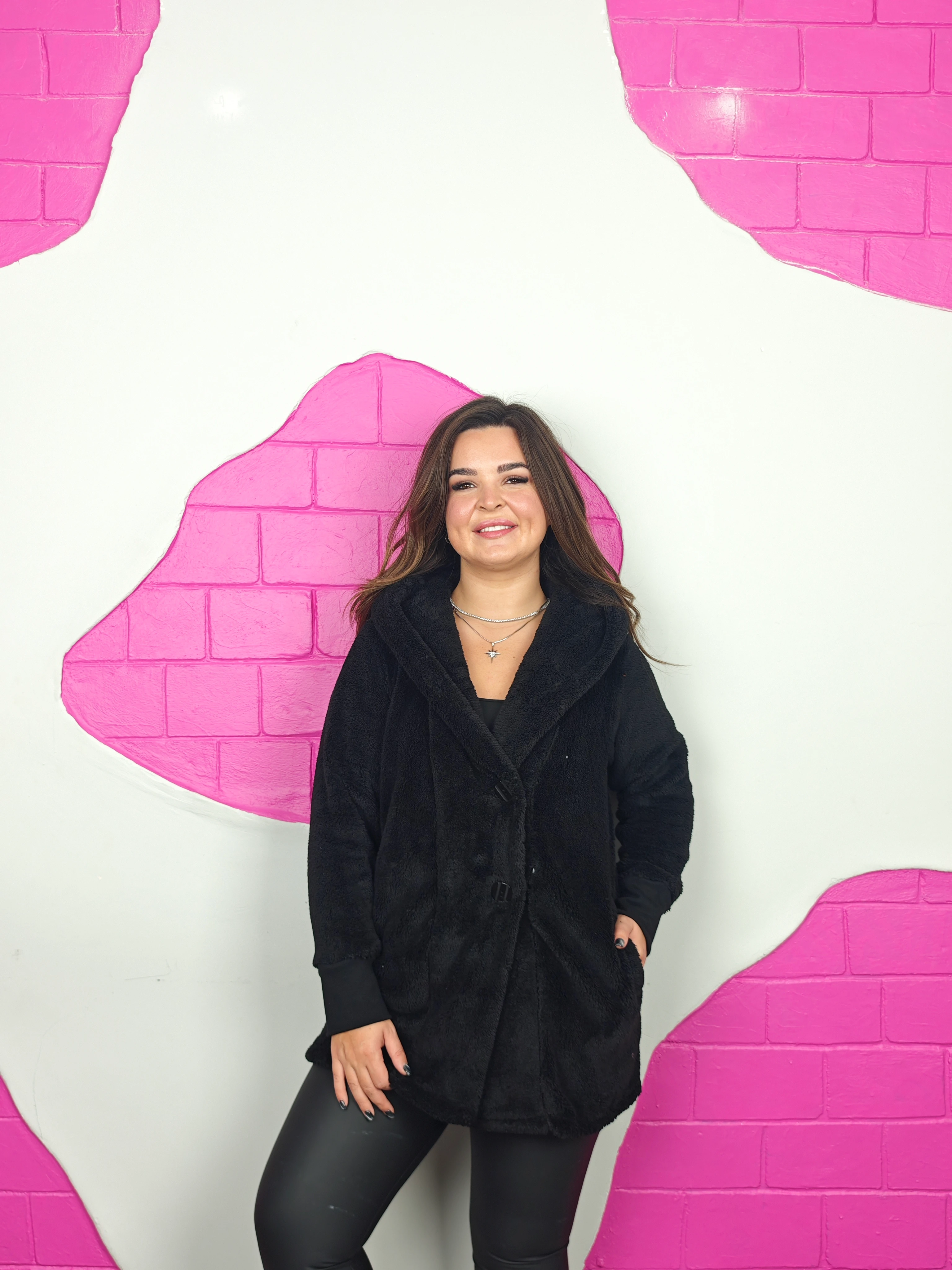 BÜYÜK BEDEN PELUŞ CEKET - SİYAH