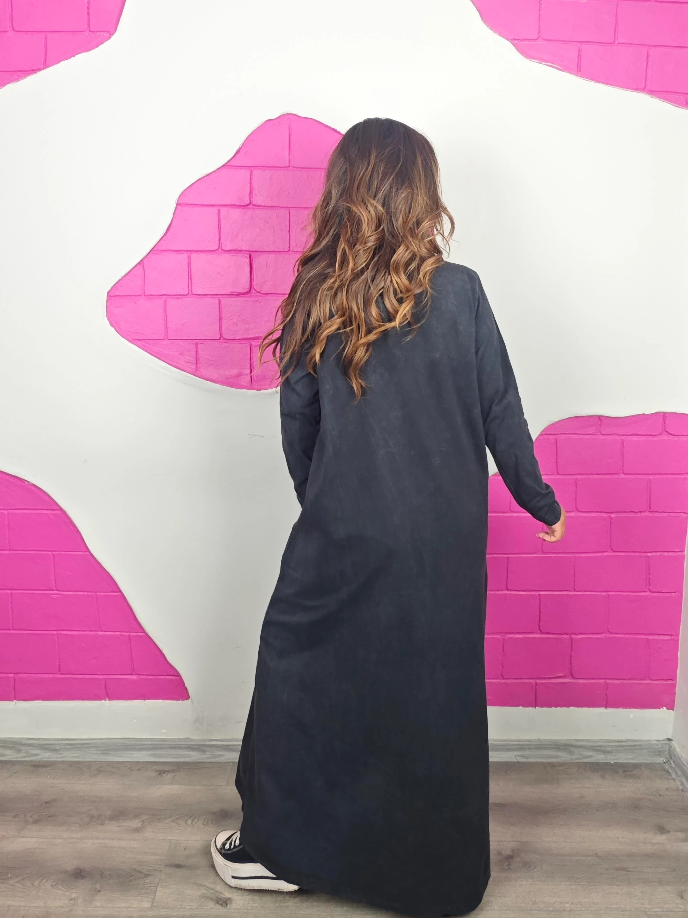 BÜYÜK BEDEN YIKAMALI FİLE ANTRASİT ELBİSE