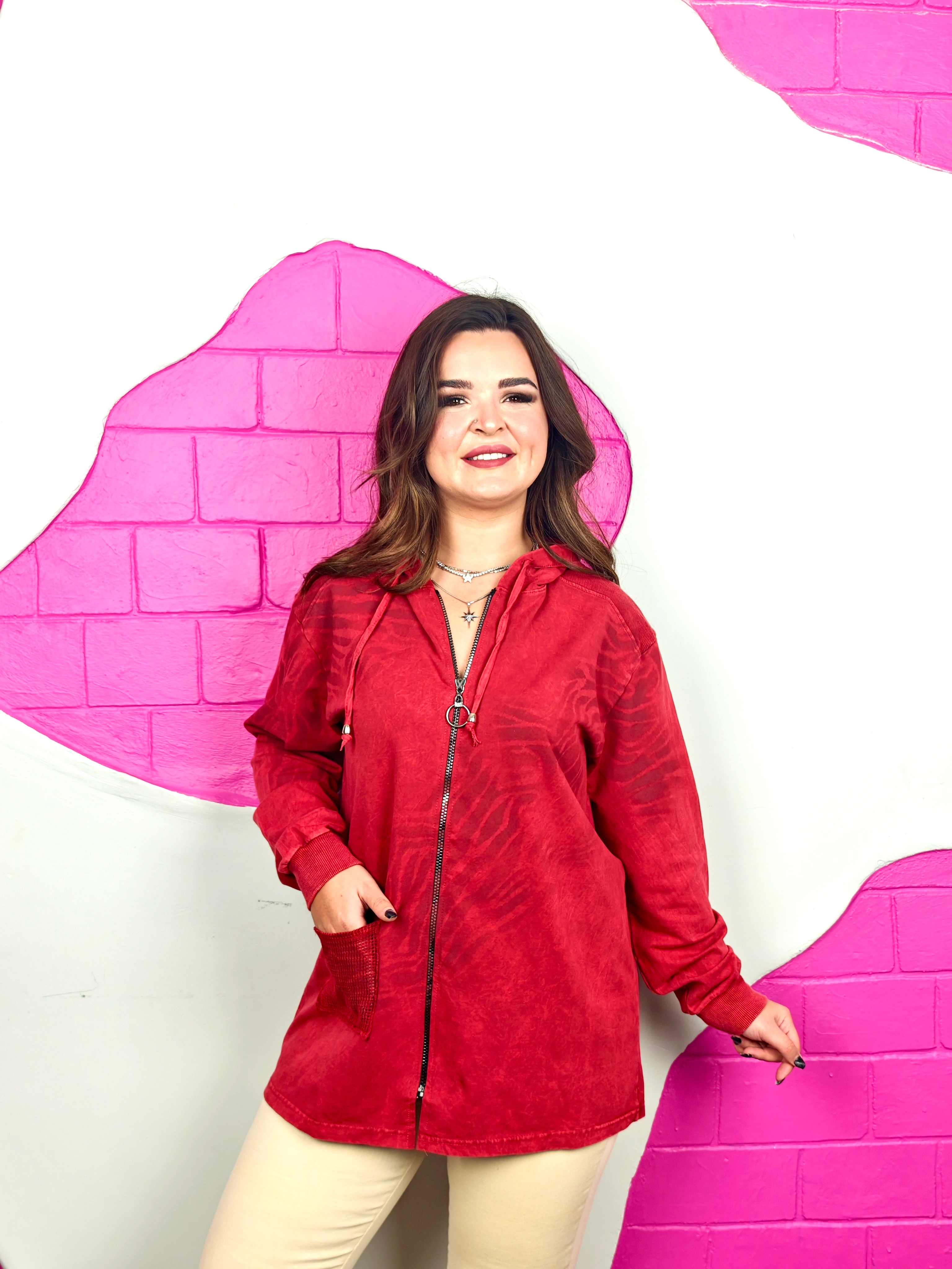 BÜYÜK VE BATTAL BEDEN YIKAMALI GEÇİŞLİ SWEATSHIRT - BORDO