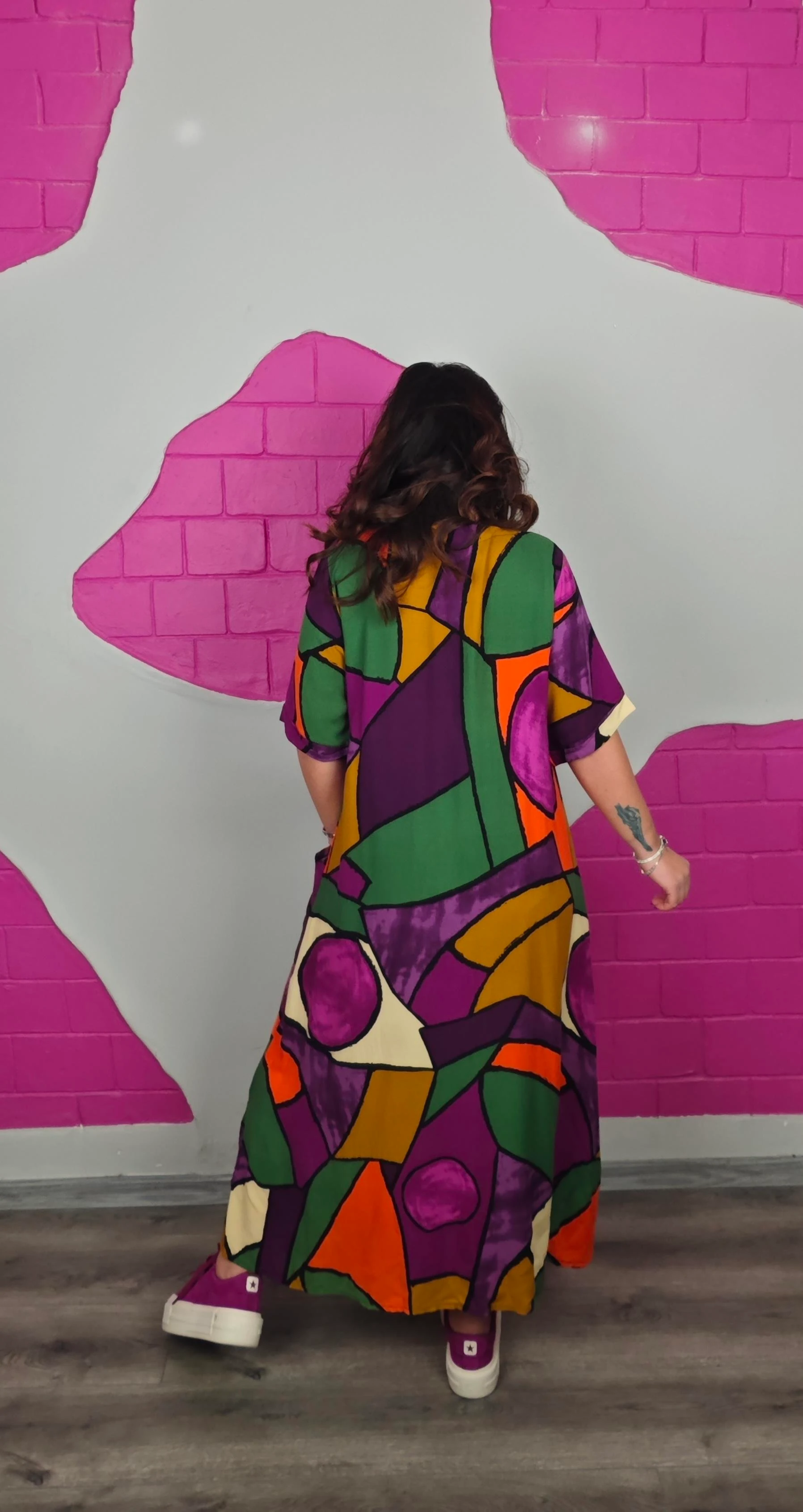 BÜYÜK BEDEN MOR GEOMETRİK ELBİSE