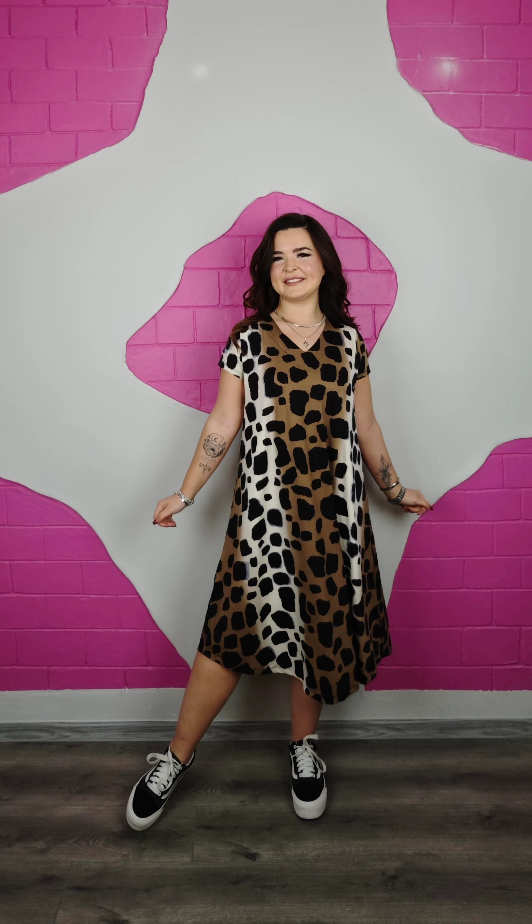 VİSKON PENYE GEÇİŞLİ LEOPAR DESENLİ ELBİSE