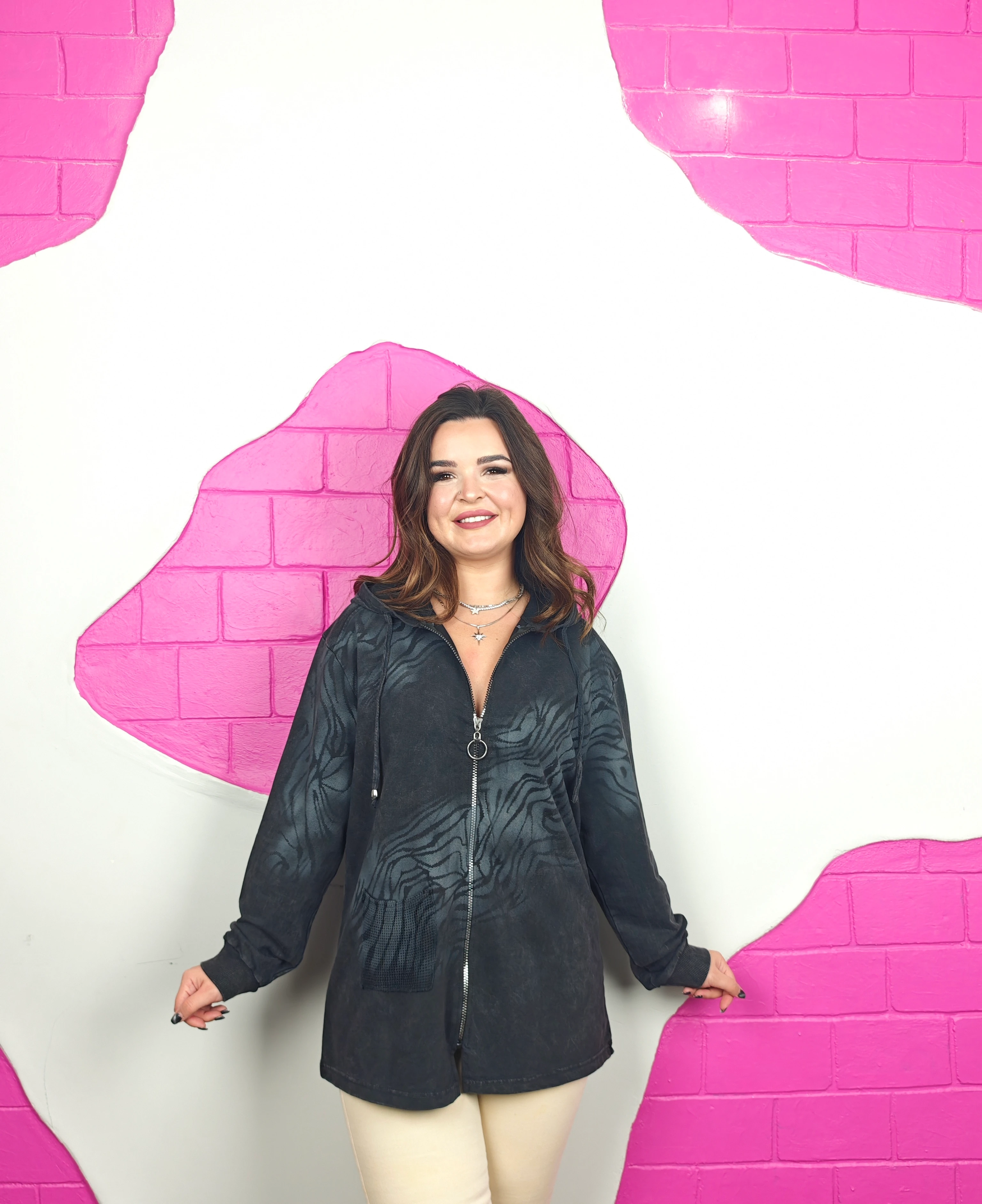 BÜYÜK VE BATTAL BEDEN YIKAMALI GEÇİŞLİ SWEATSHIRT - ANTRASİT