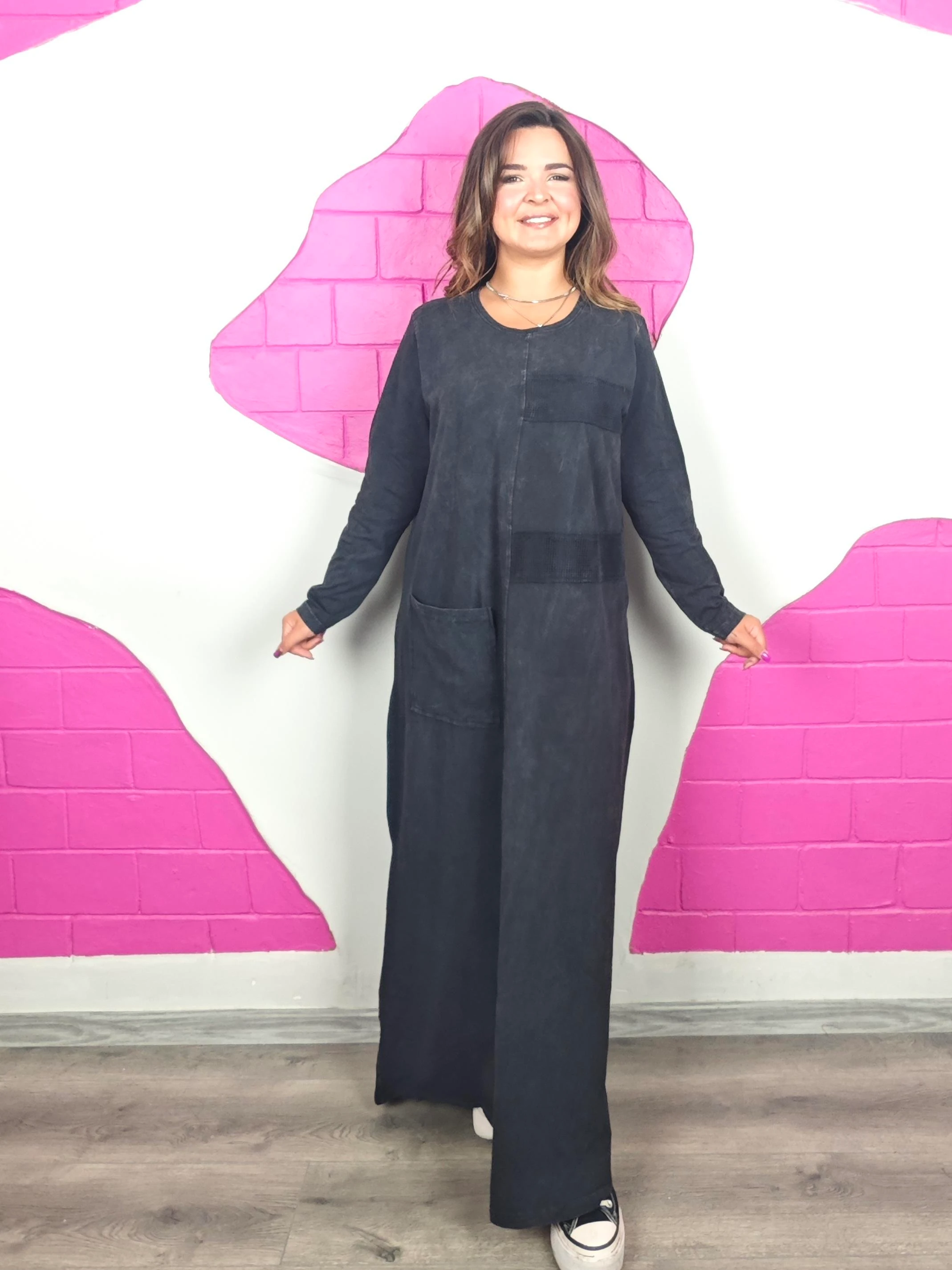 BÜYÜK BEDEN YIKAMALI FİLE ANTRASİT ELBİSE