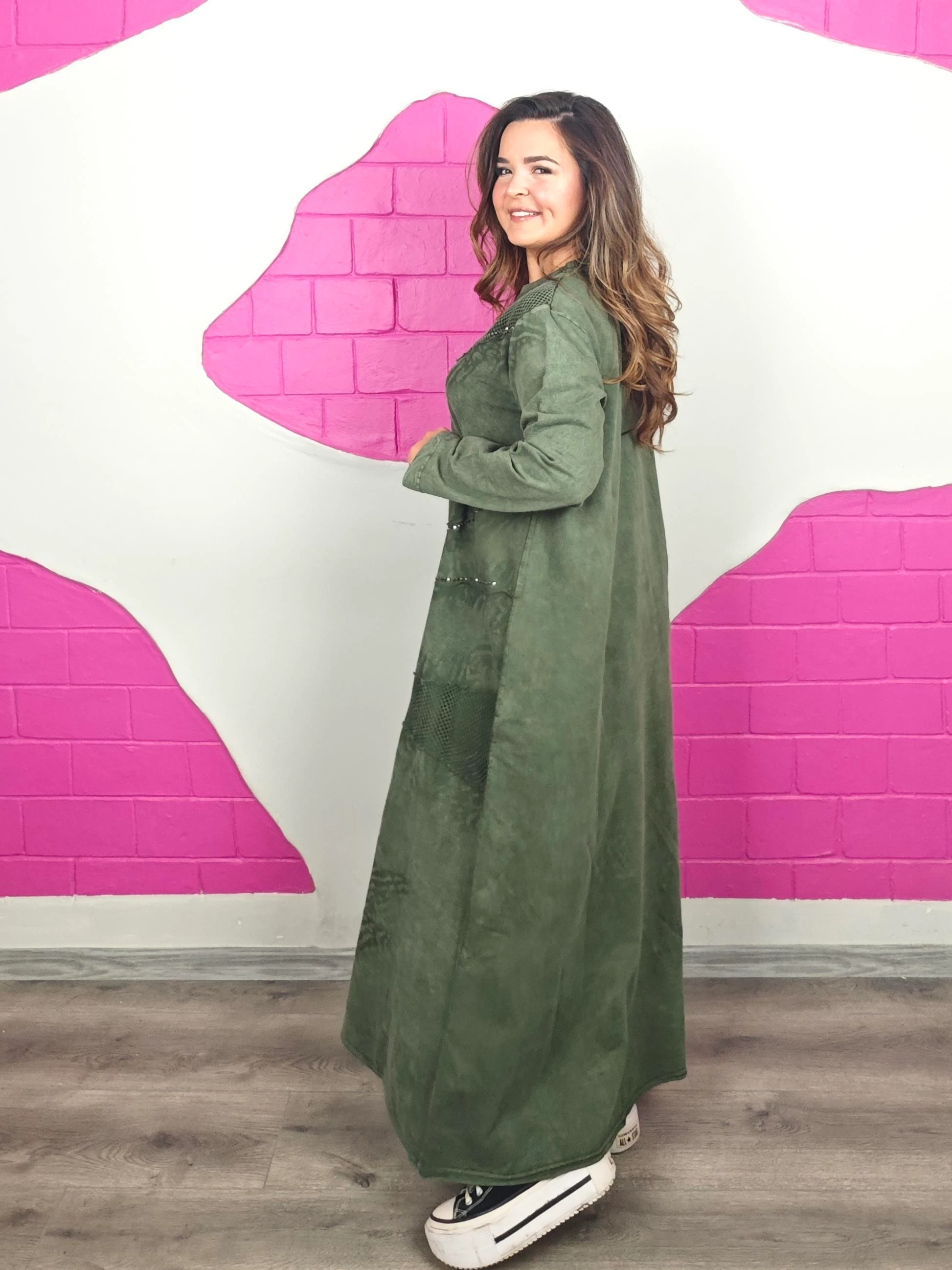 BÜYÜK BEDEN YIKAMALI HAKİ TRİKO ELBİSE