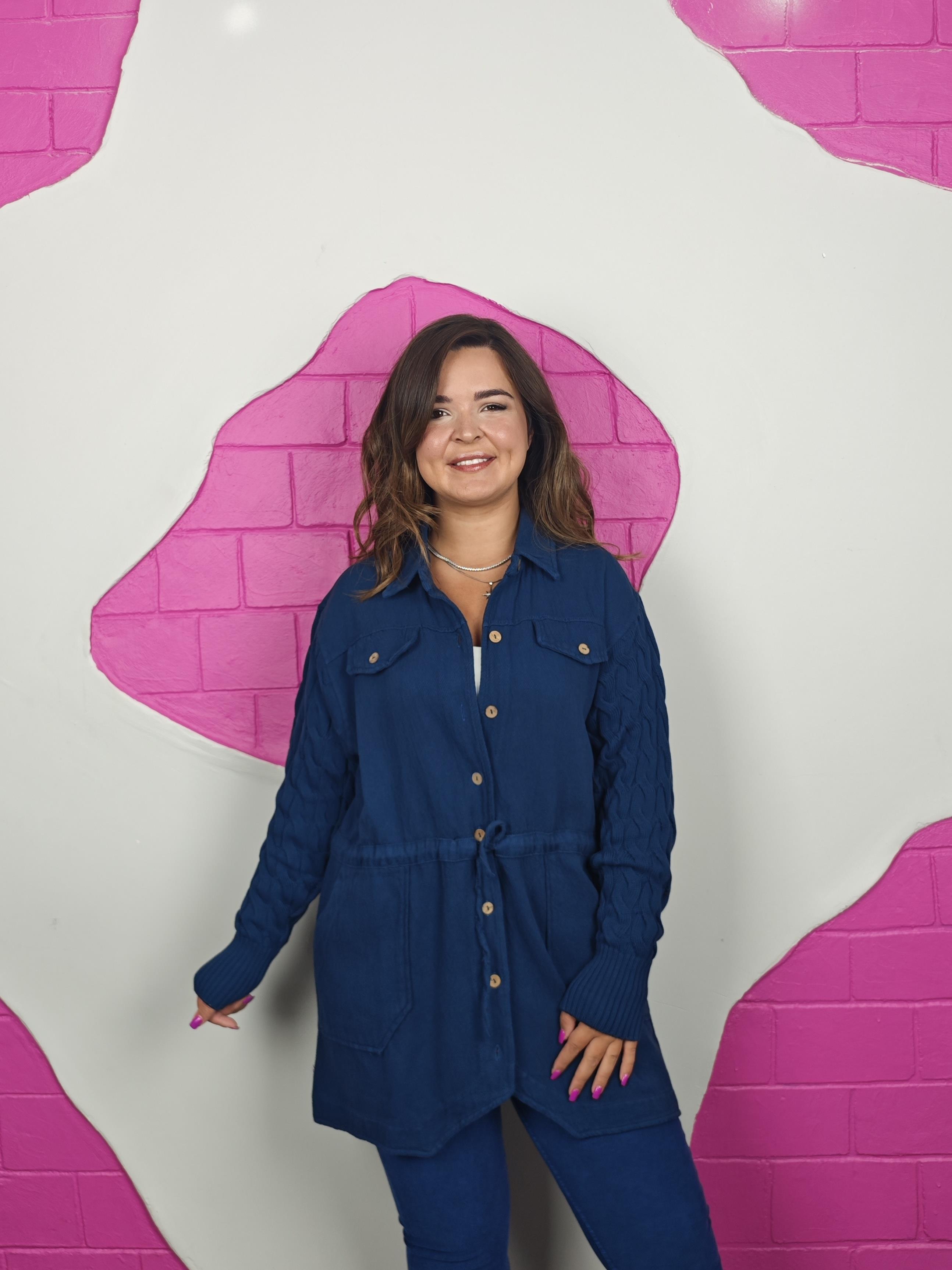 BÜYÜK BEDEN MAVİ GABARDİN CEKET