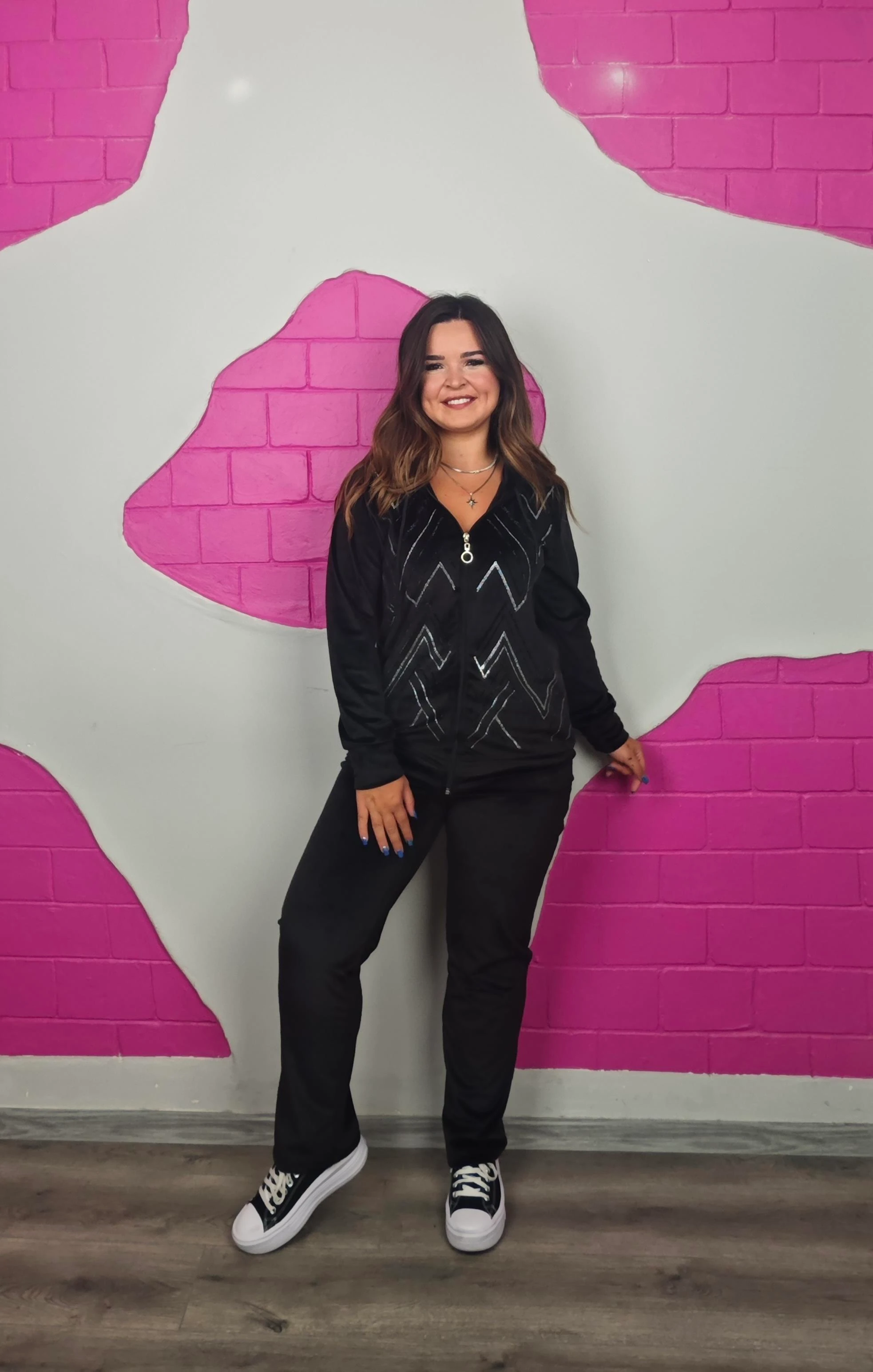 BÜYÜK BEDEN TAŞLI FERMUARLI KADİFE TAKIM