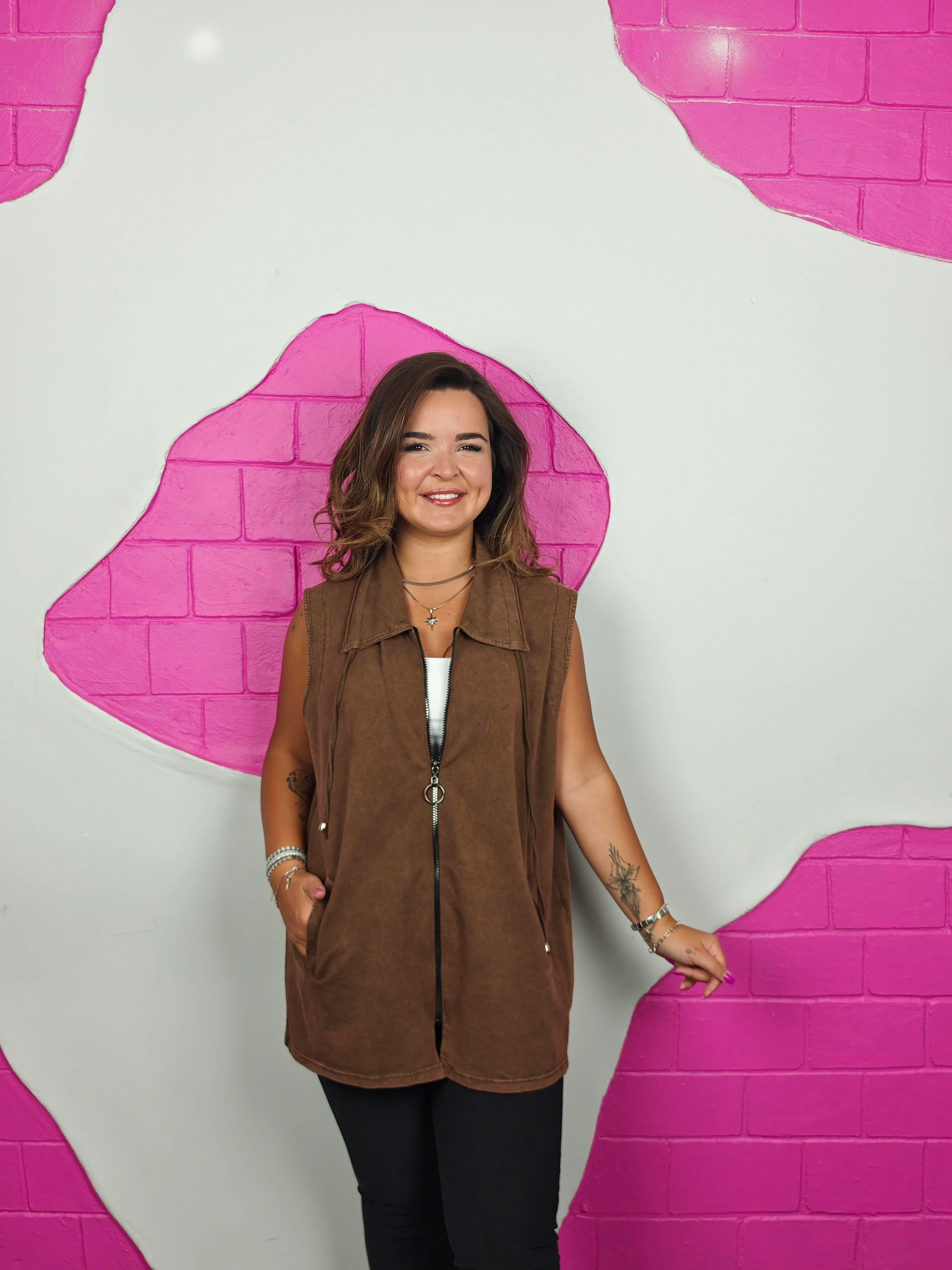 BÜYÜK BEDEN KAHVE YIKAMALI YELEK