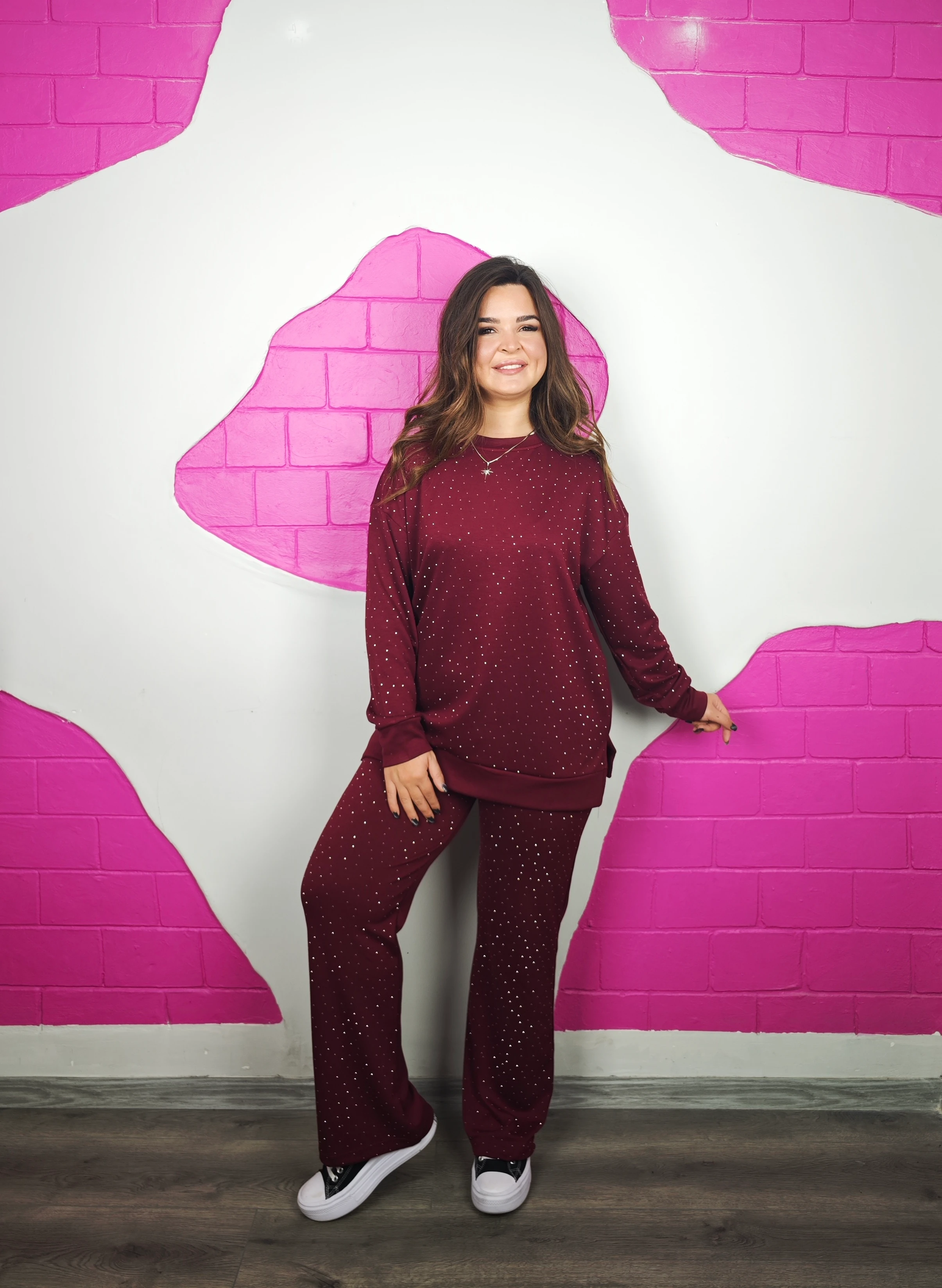 BÜYÜK BEDEN BİSİKLET YAKA TAŞLI TAKIM