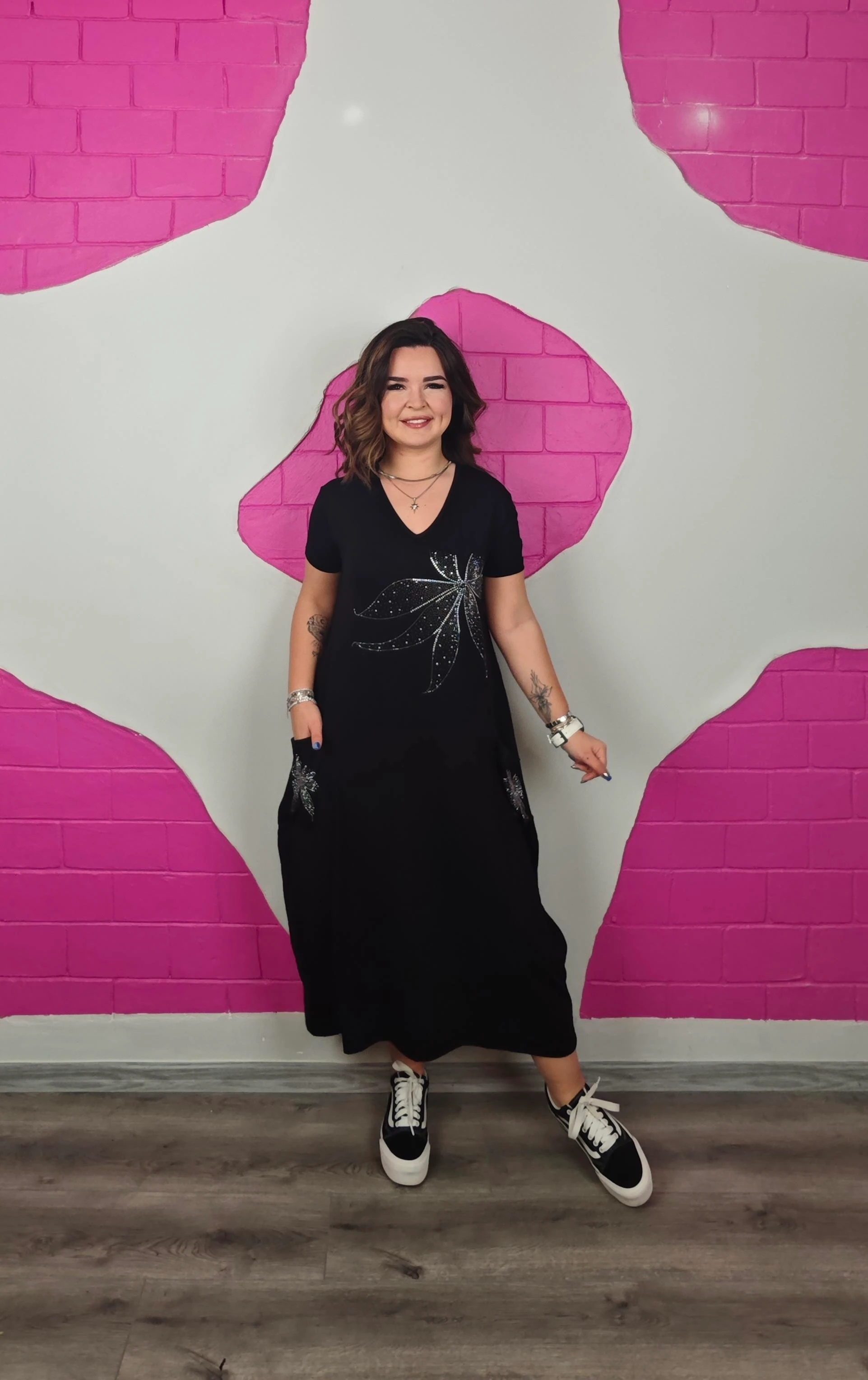 BÜYÜK BEDEN TORBA LİLYUM TAŞLI ELBİSE