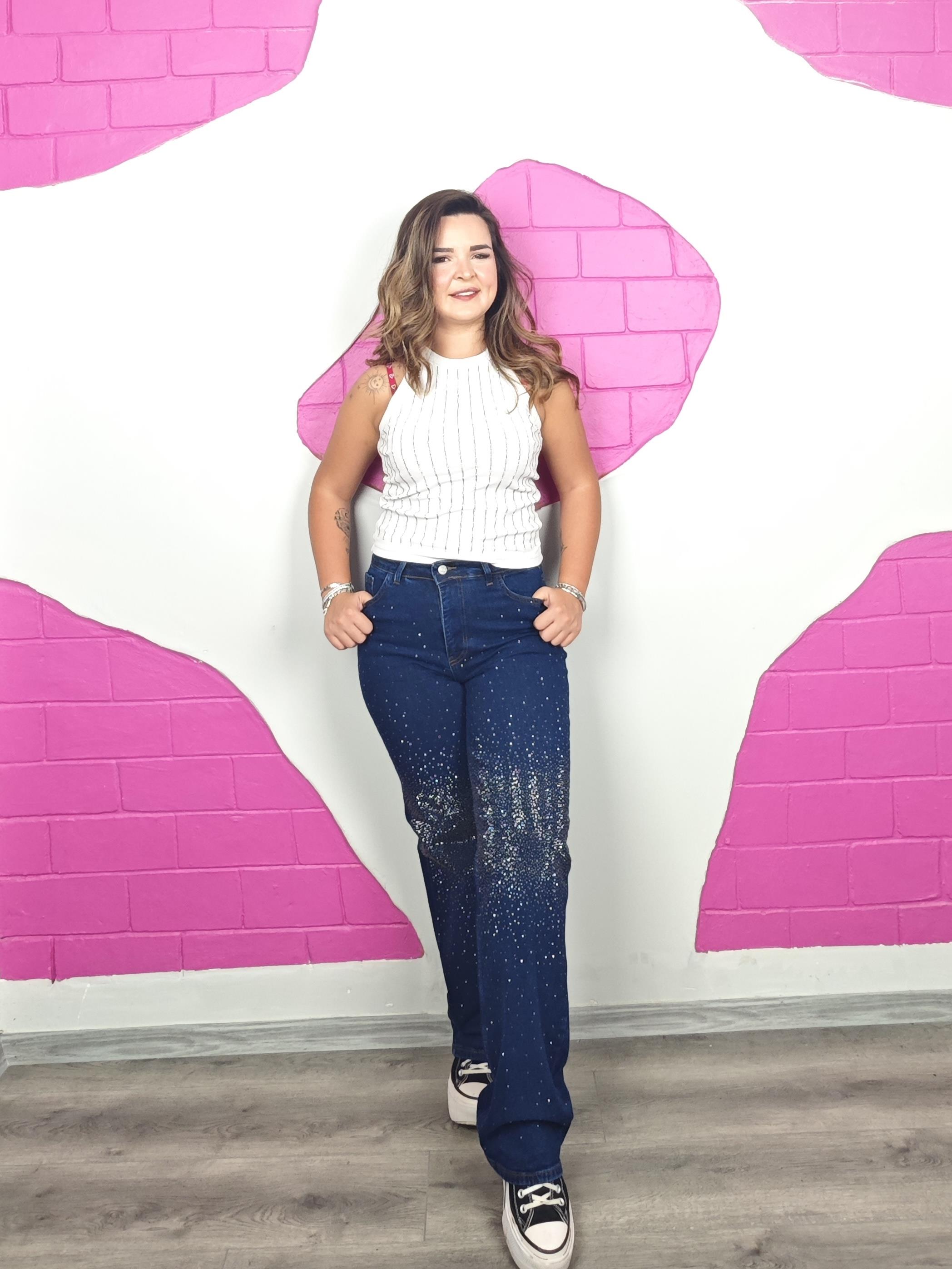 BÜYÜK BEDEN MAVİ TAŞLI KOT PANTOLON