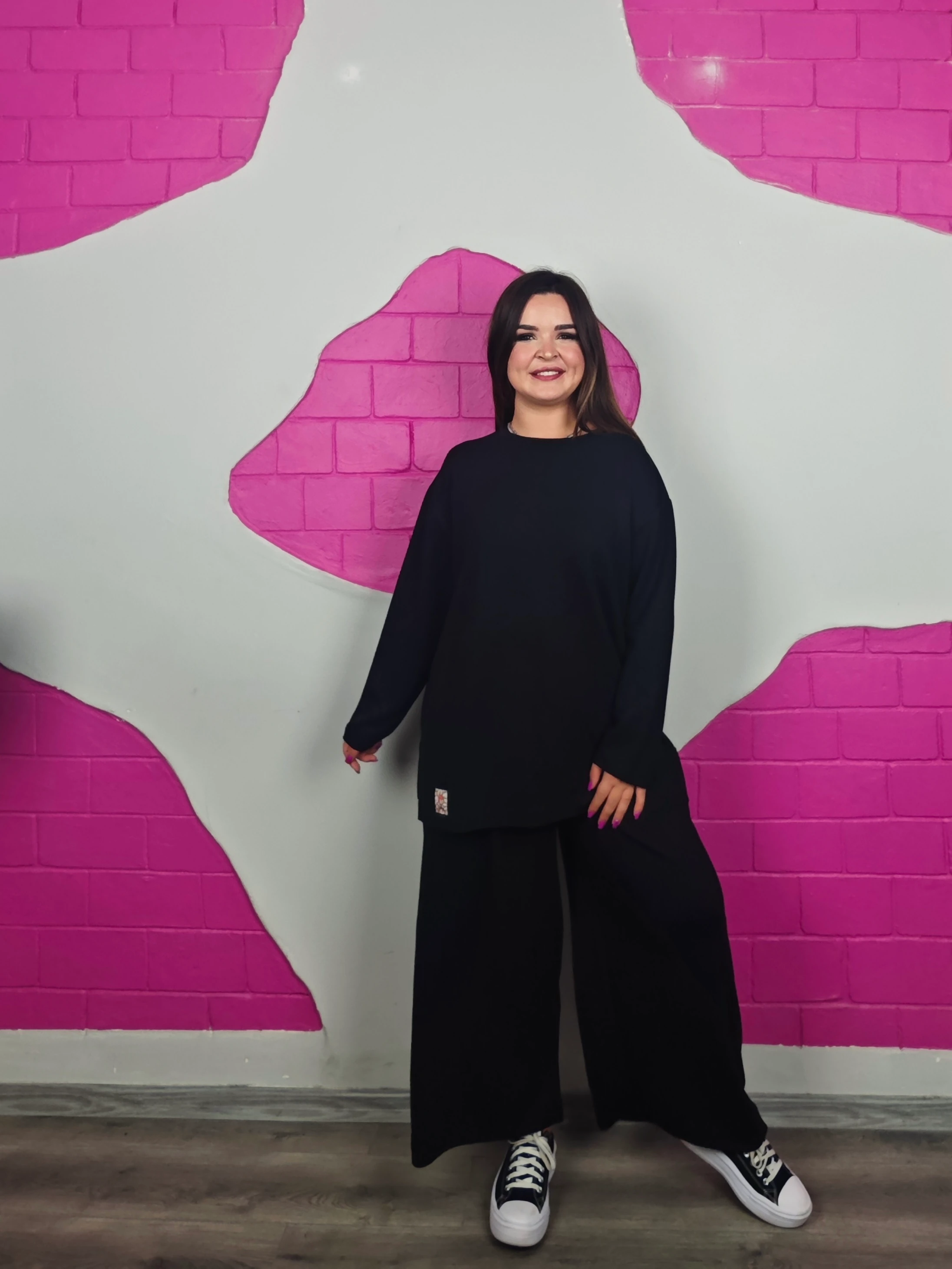 BATTAL BEDEN SİYAH MODAL BOL PAÇA TAKIM - STANDART BEDEN