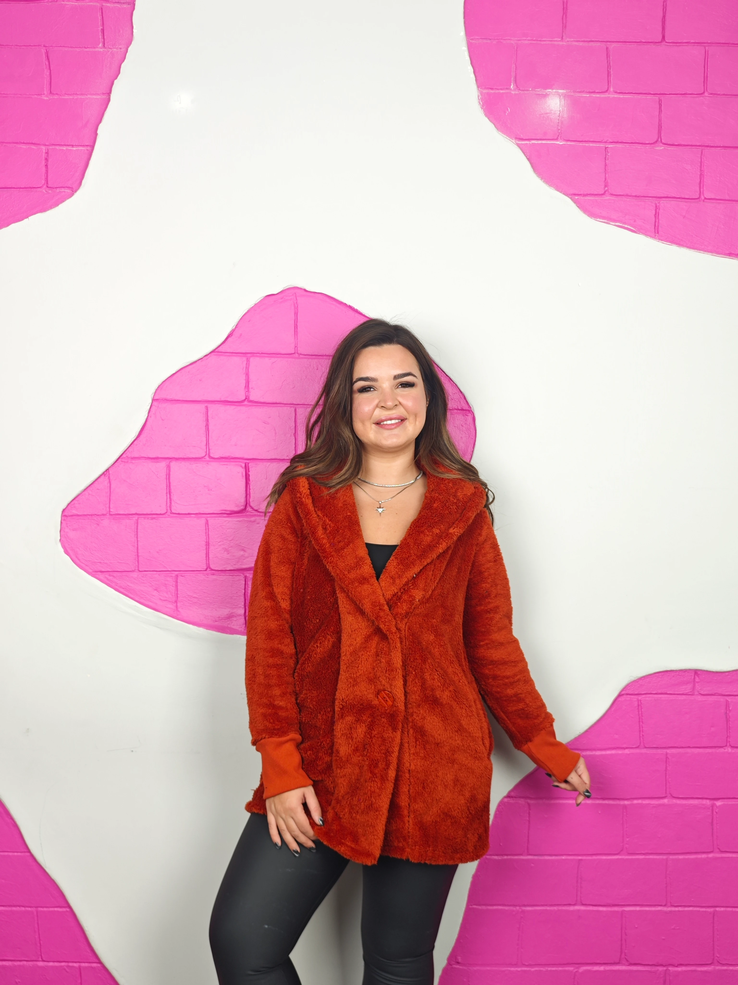 BÜYÜK BEDEN PELUŞ CEKET - KİREMİT