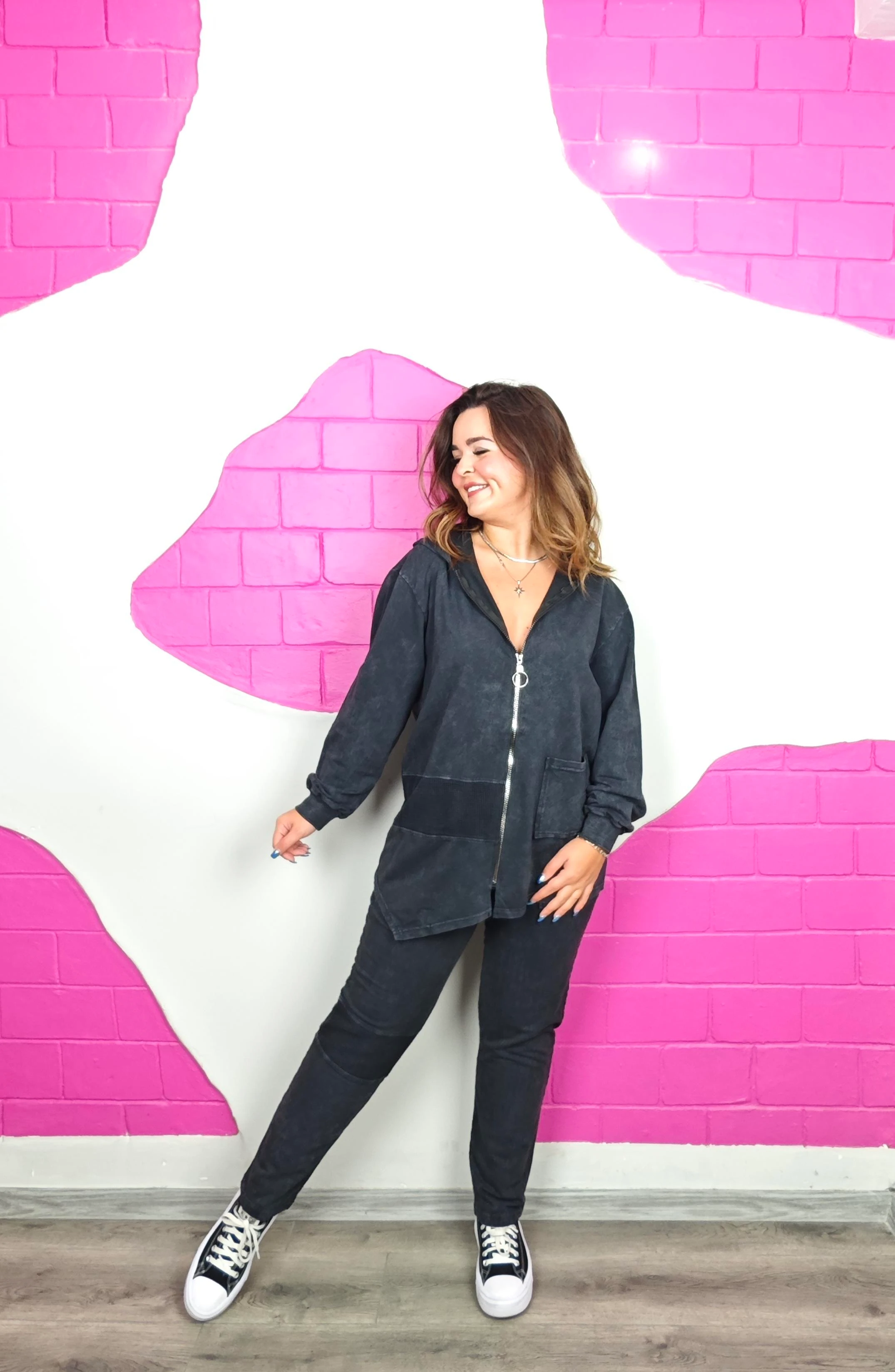 BÜYÜK BEDEN ANTRASİT FİLELİ YIKAMALI TAKIM