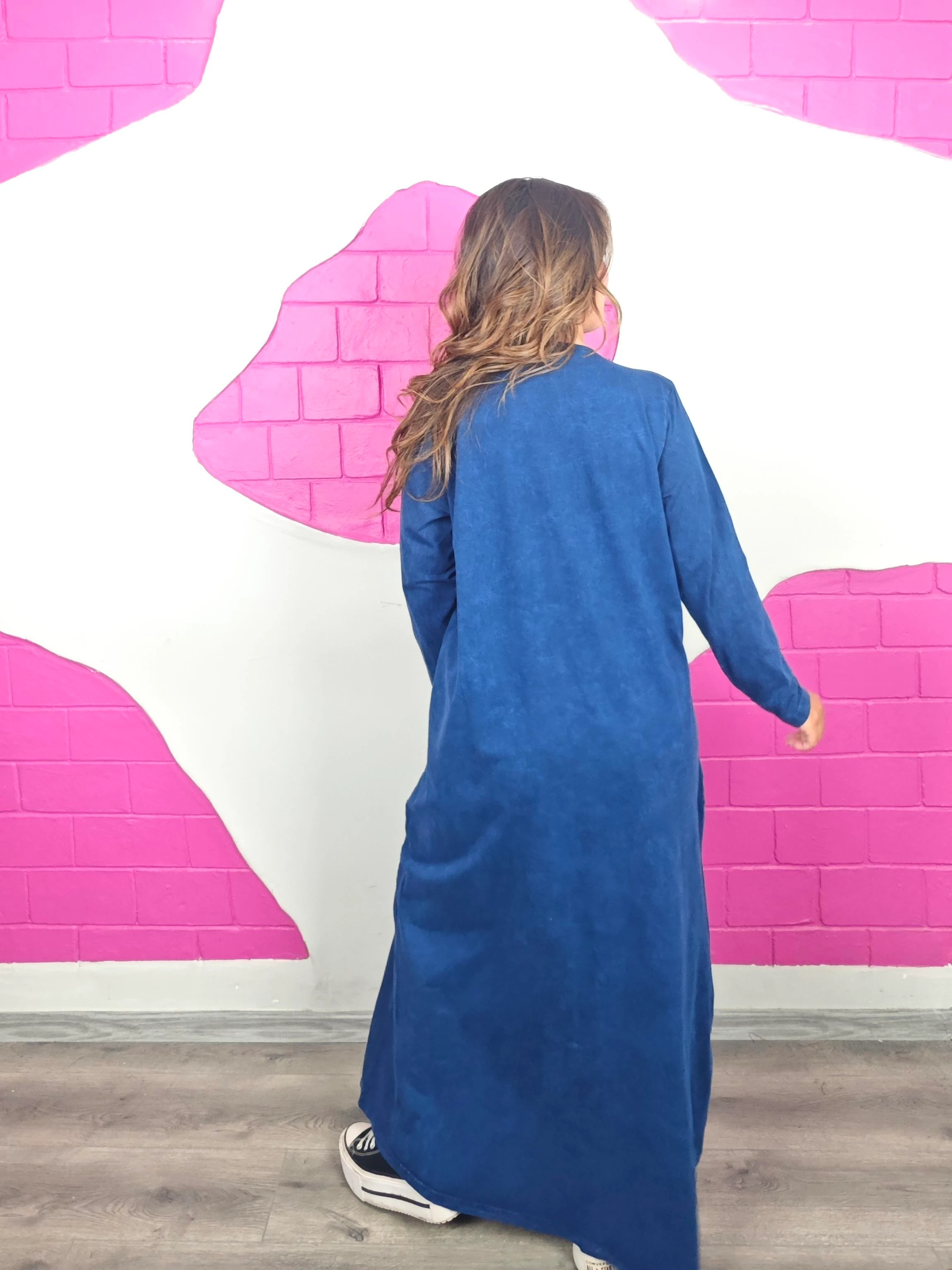 BÜYÜK BEDEN YIKAMALI FİLE LACİVERT ELBİSE