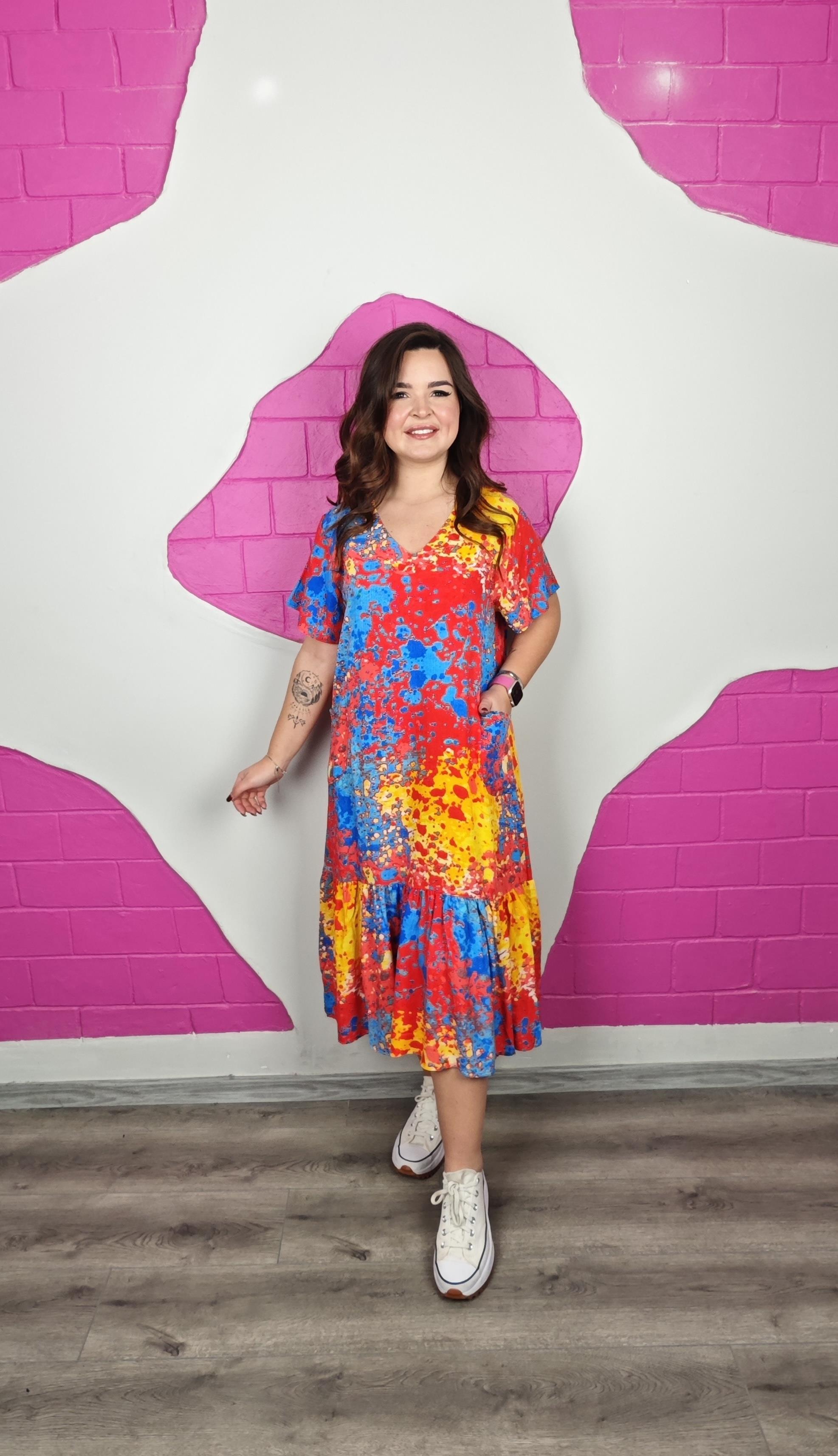 BÜYÜK BEDEN FIRFIRLI BATİK ELBİSE KIRMIZI