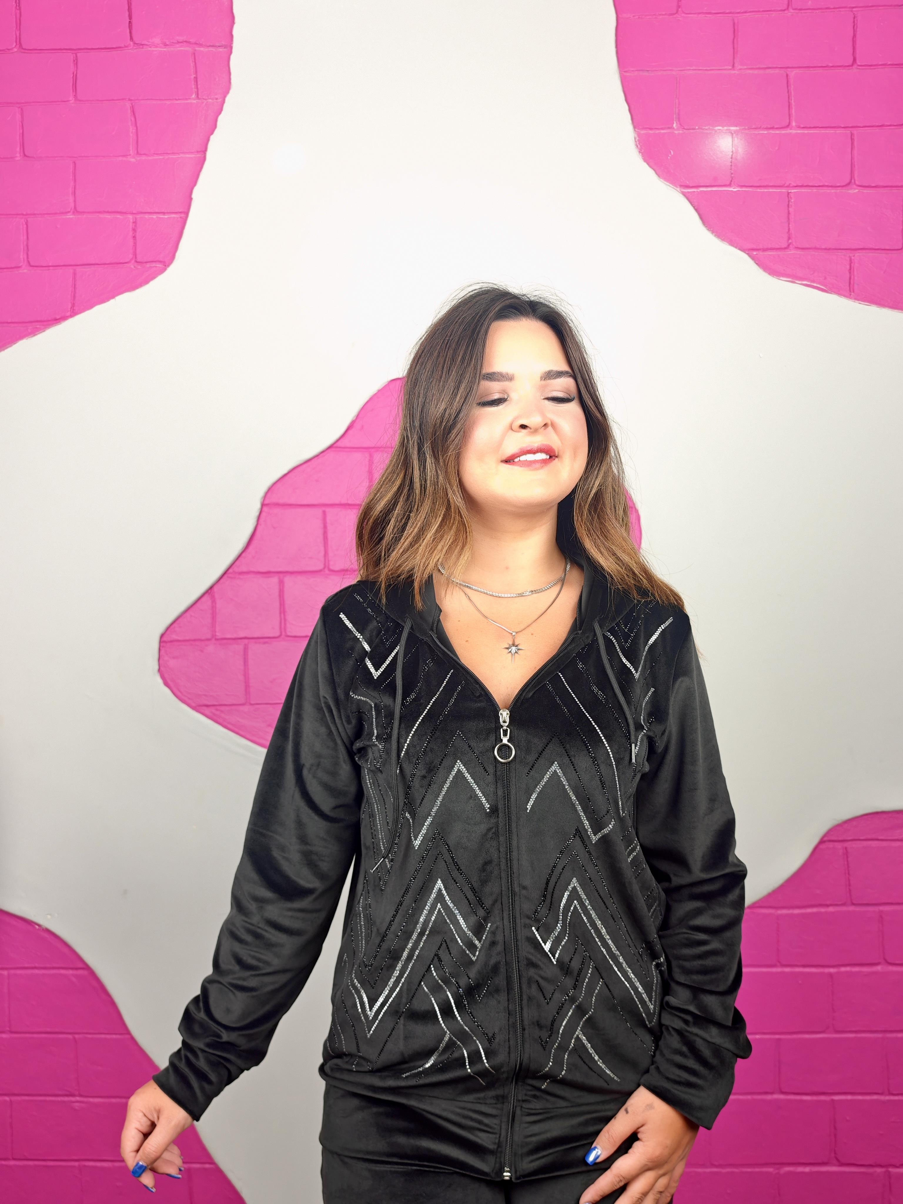 BÜYÜK BEDEN TAŞLI FERMUARLI KADİFE TAKIM