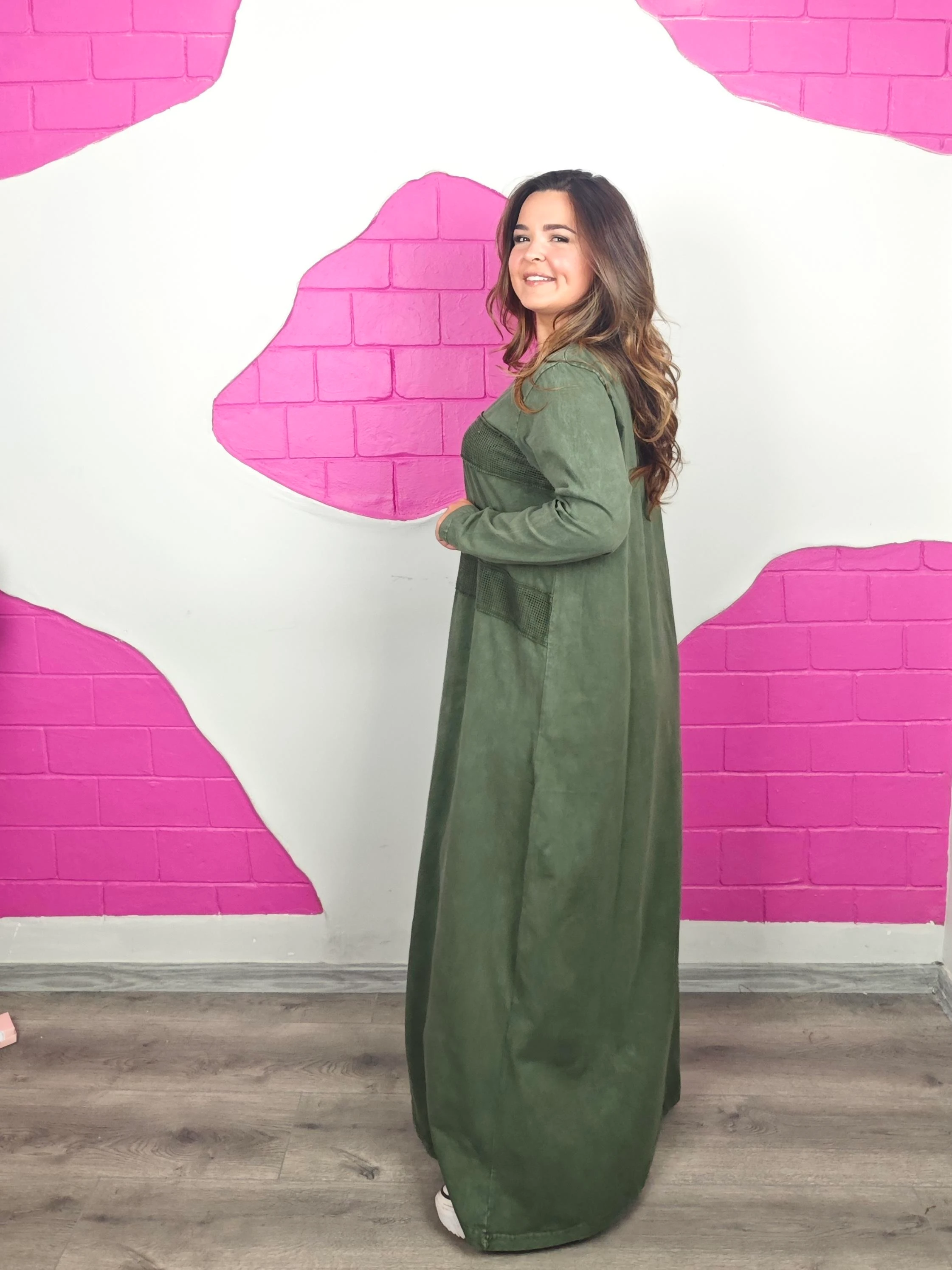 BÜYÜK BEDEN YIKAMALI FİLE HAKİ ELBİSE