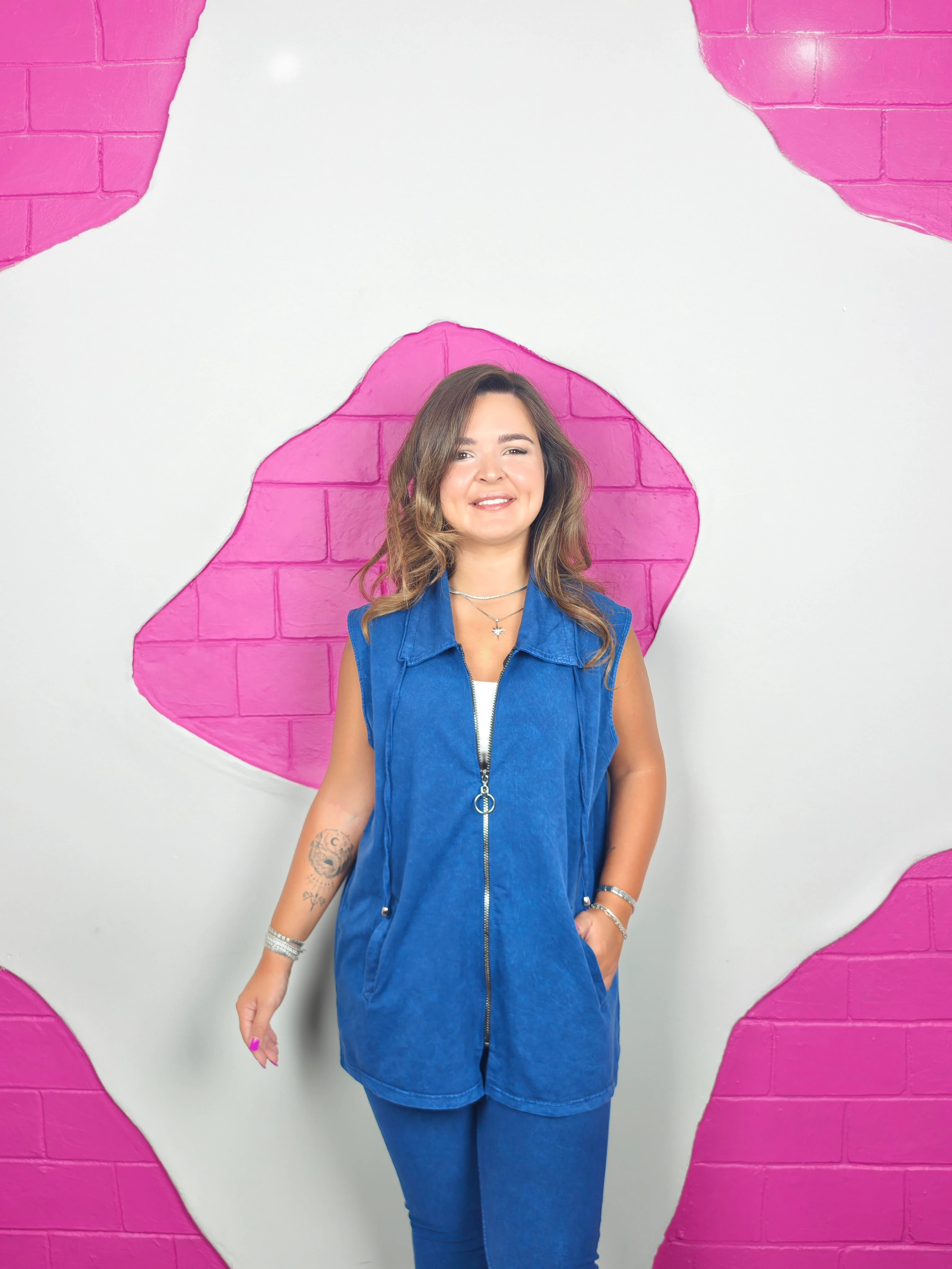 BÜYÜK BEDEN MAVİ YIKAMALI YELEK