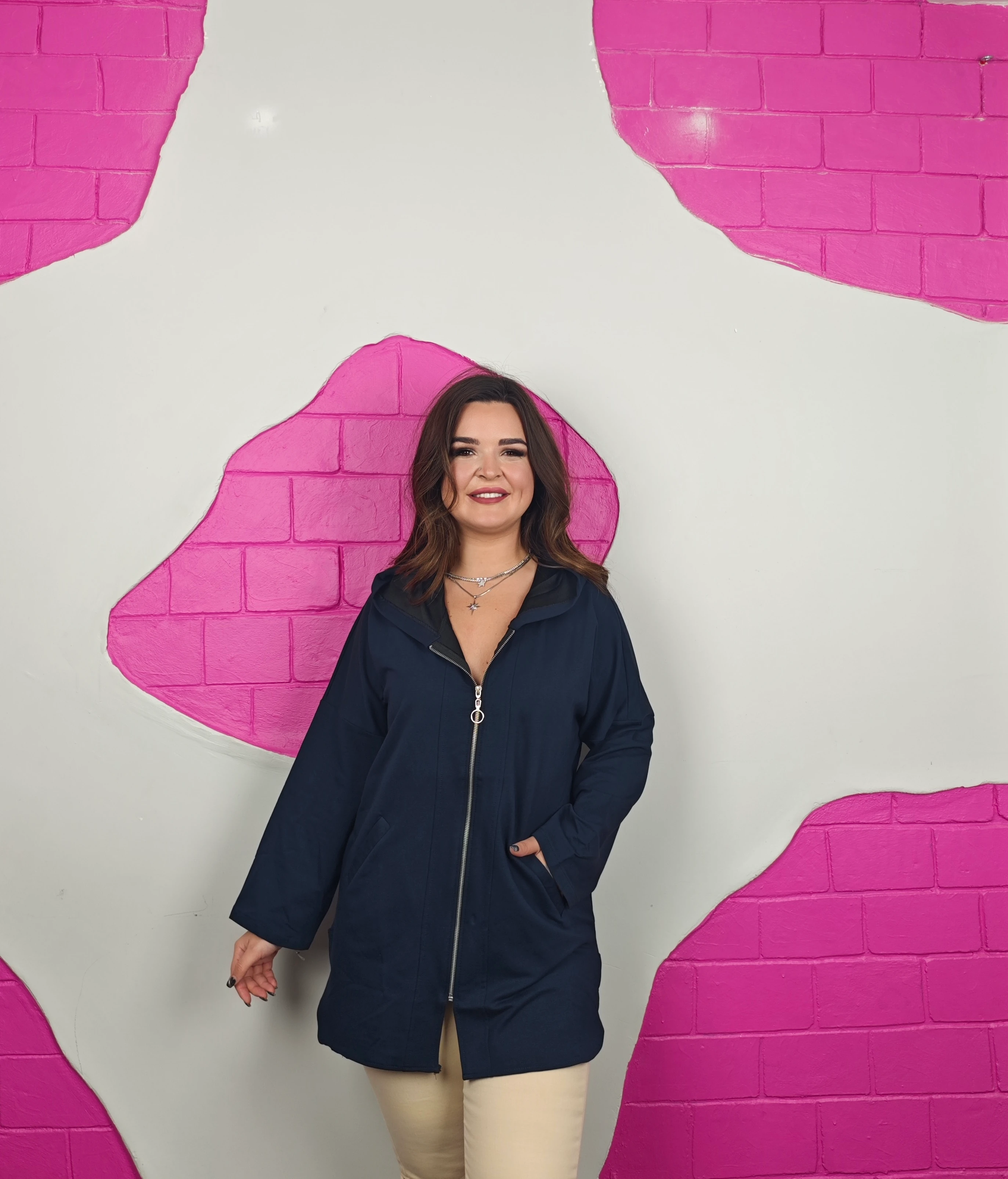 BÜYÜK BEDEN LACİVERT FERMUARLI SWEATSHIRT